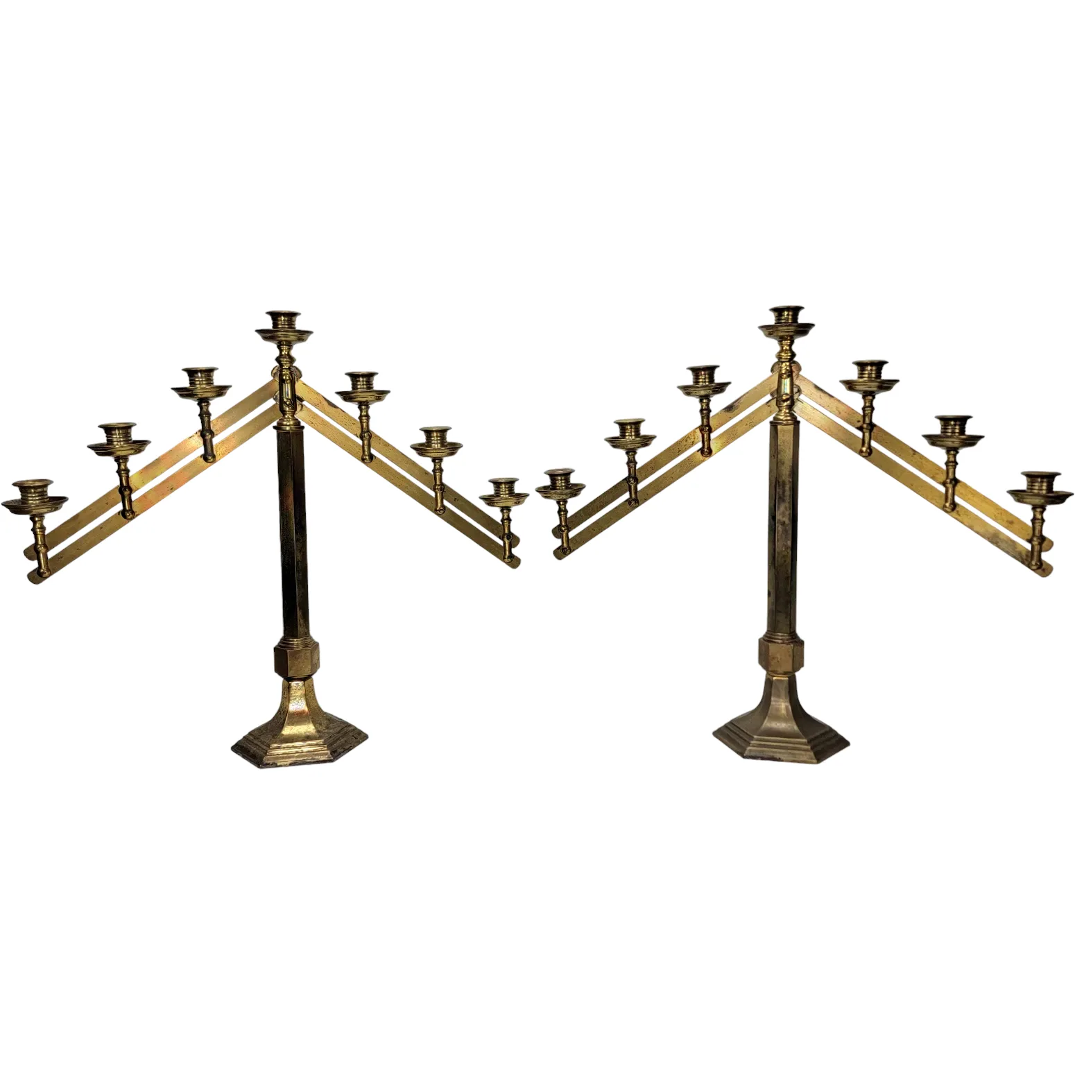 Pair Vintage Brass Articulated 7-Light Candelabra