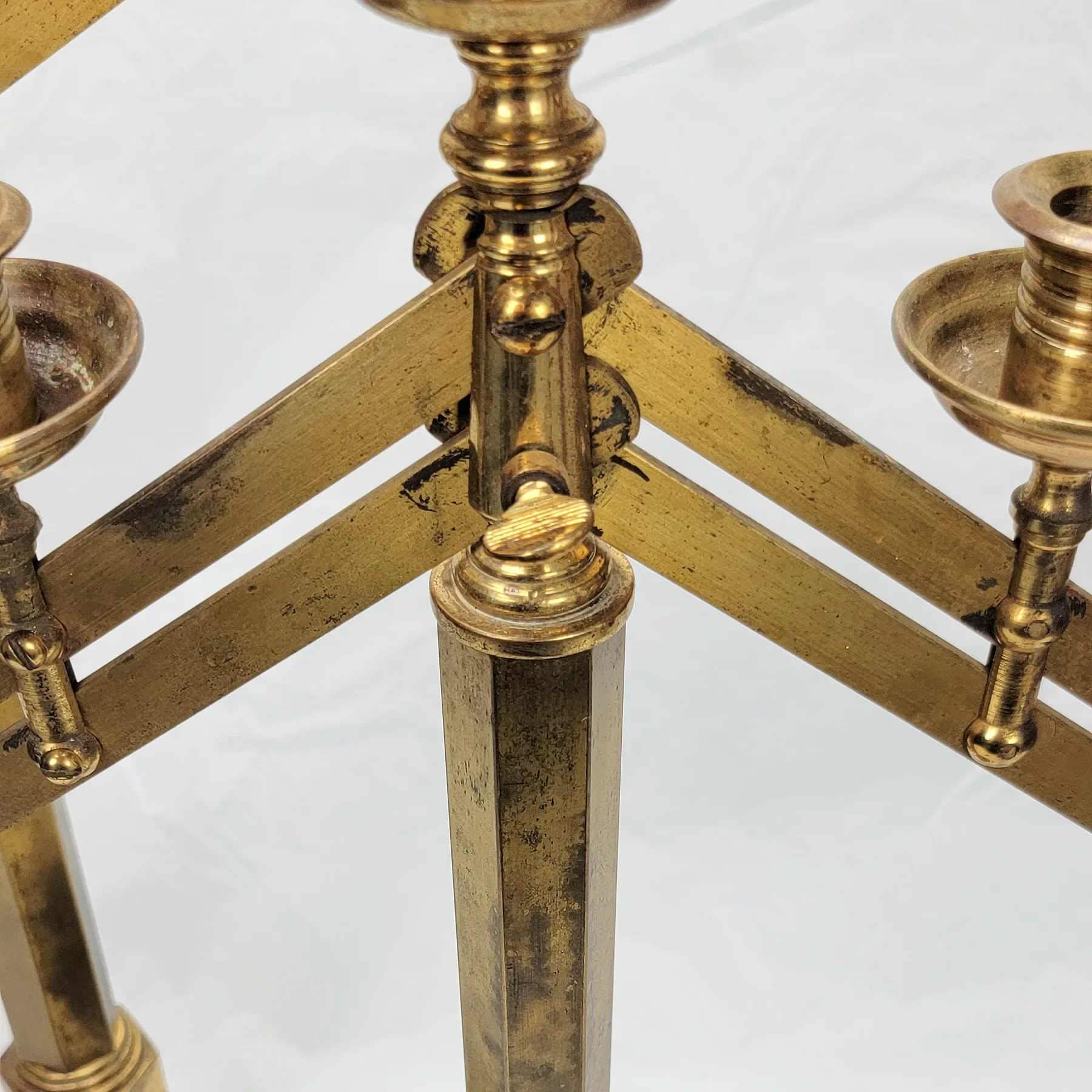 Pair Vintage Brass Articulated 7-Light Candelabra - View 10
