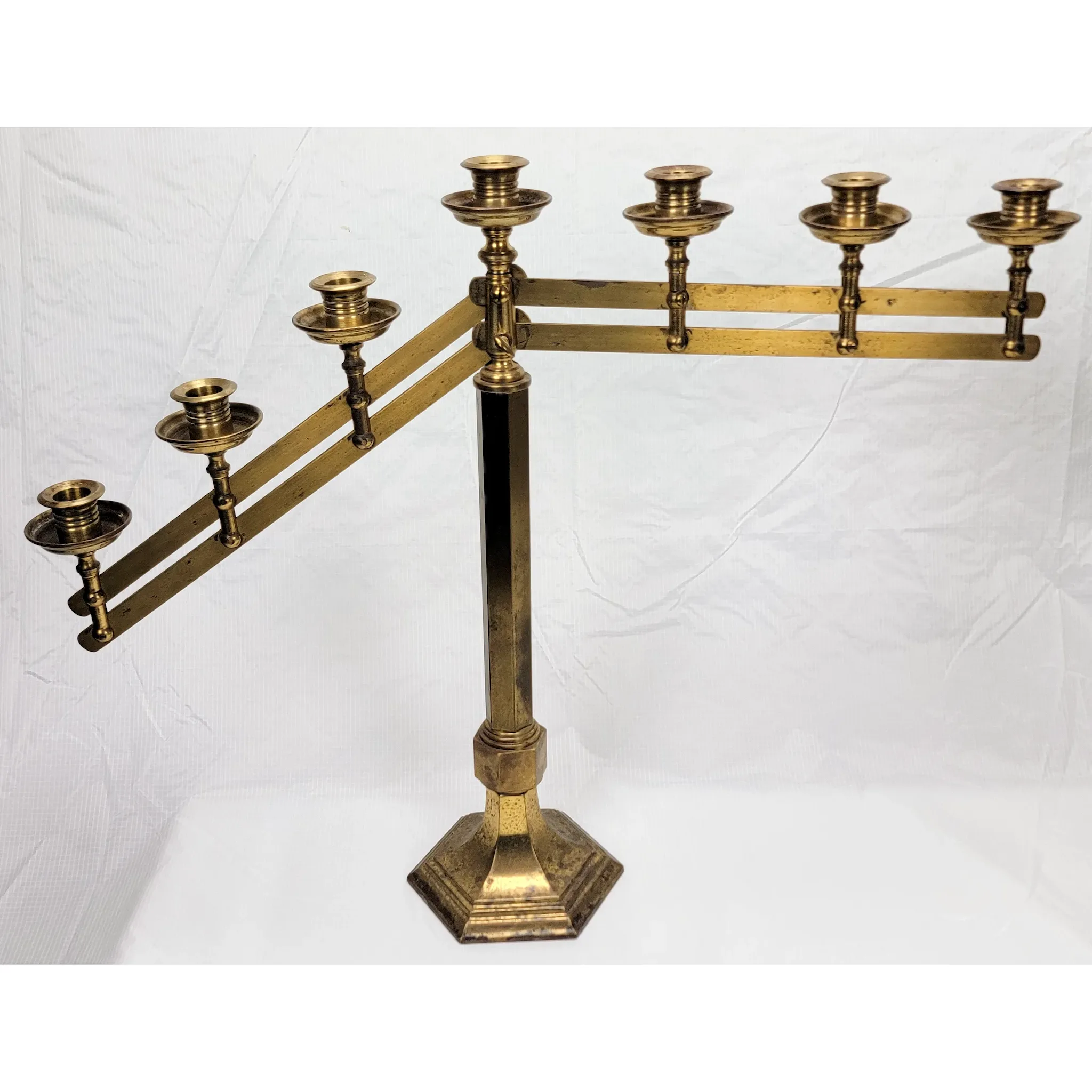 Pair Vintage Brass Articulated 7-Light Candelabra - View 6