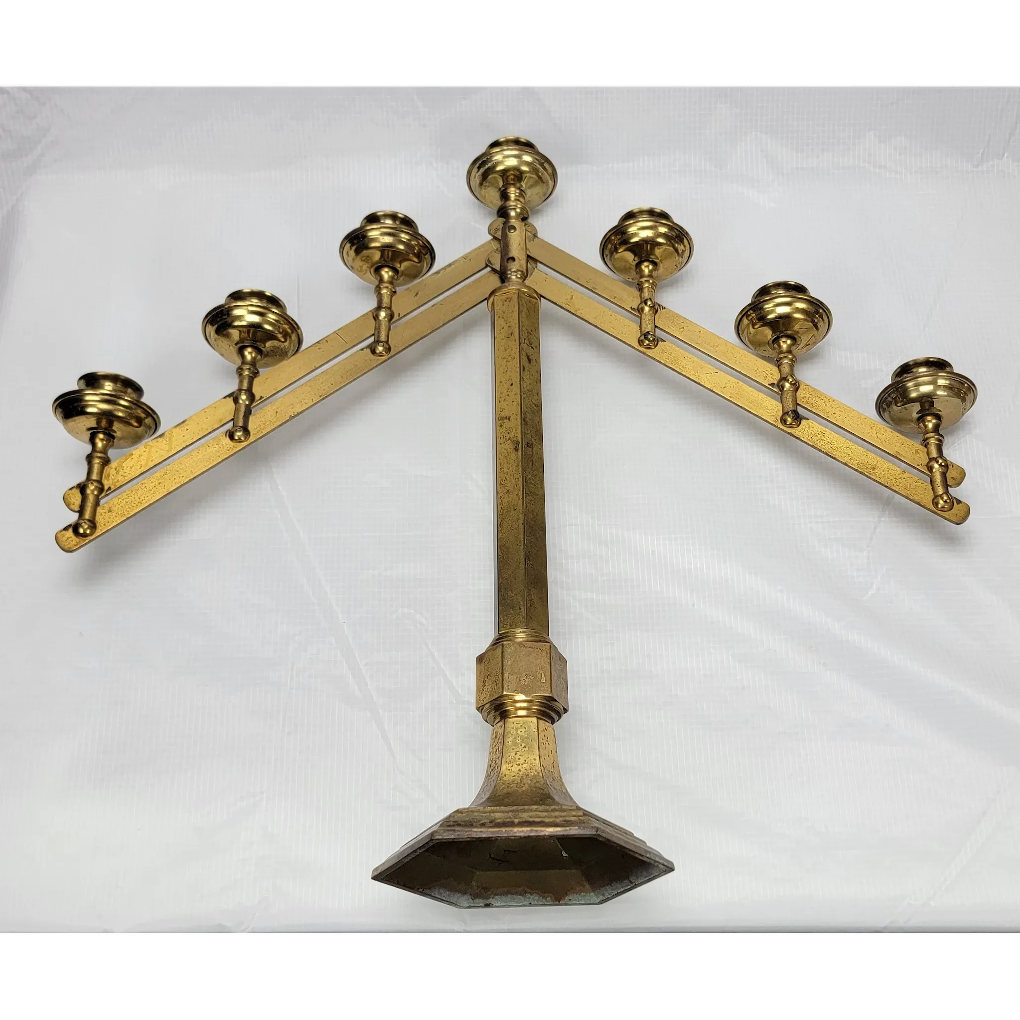 Pair Vintage Brass Articulated 7-Light Candelabra - View 7