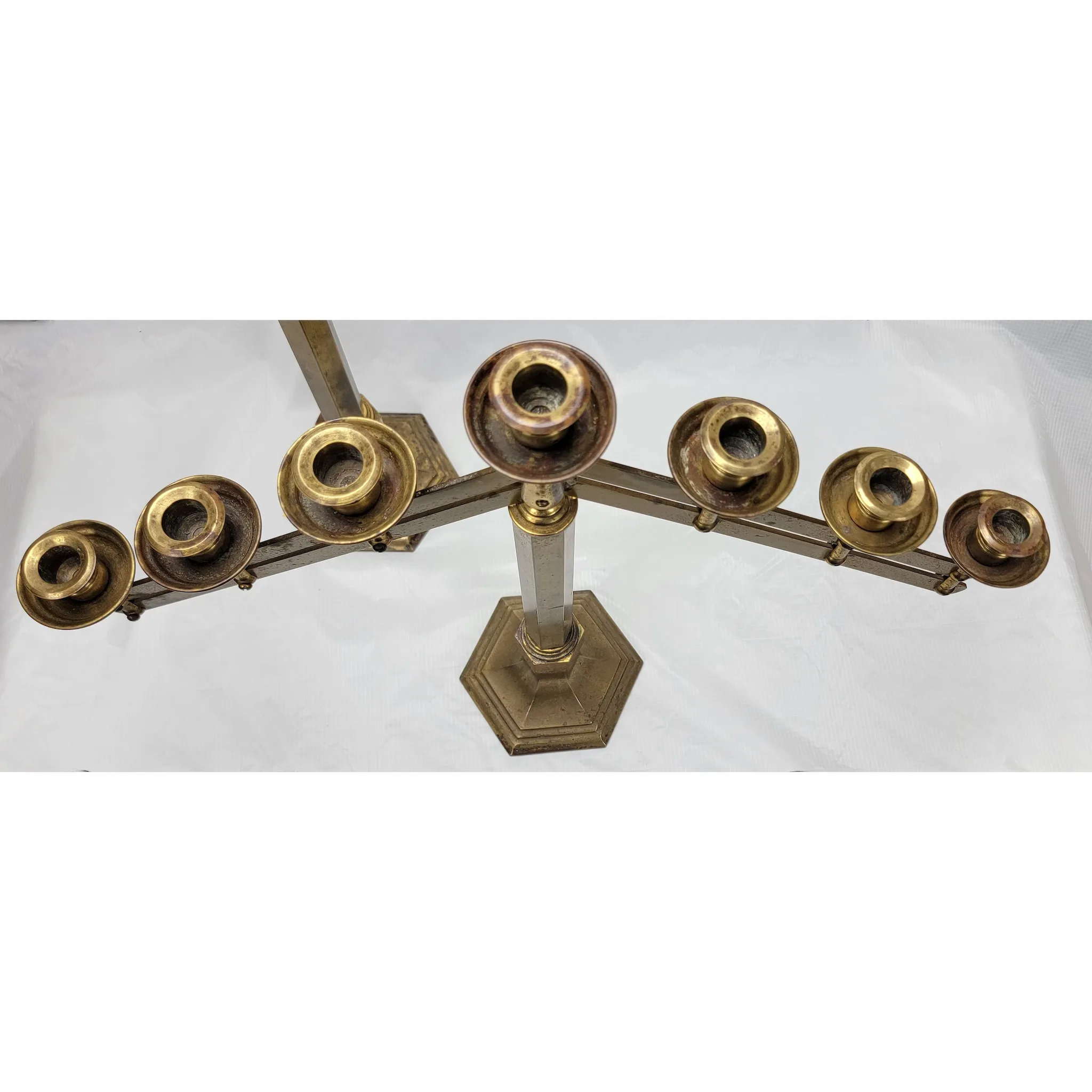 Pair Vintage Brass Articulated 7-Light Candelabra - View 9