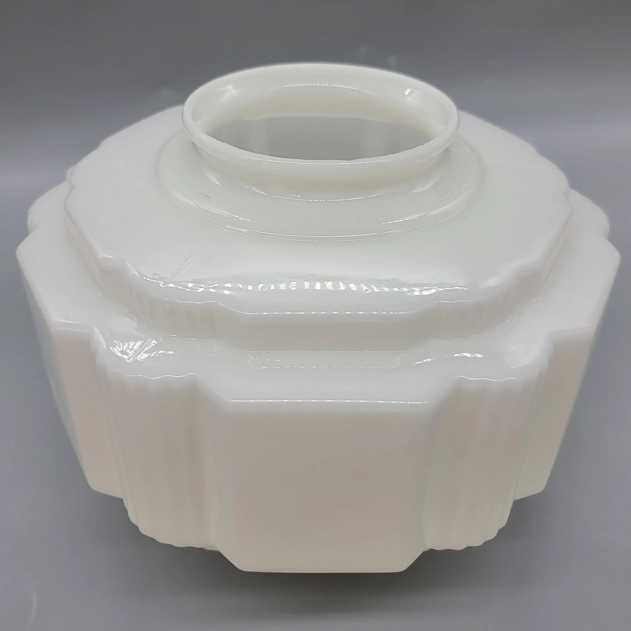 Vintage Porcelain & Glass Flush Mount Art Deco Light Fixture - Kitchen or Bath - View 10