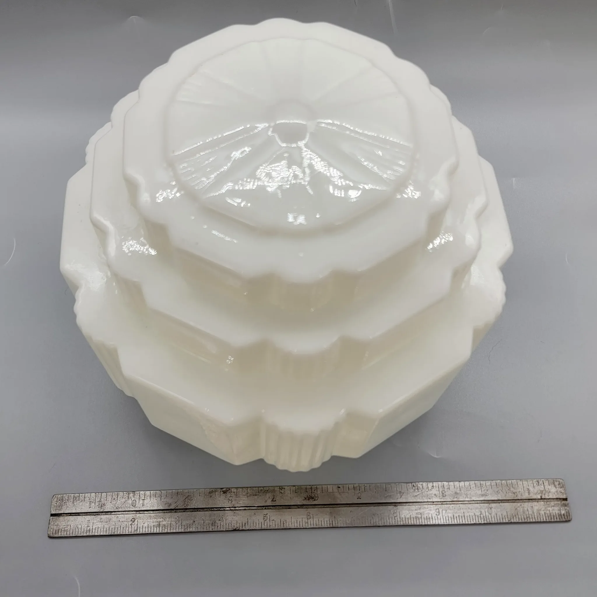 Vintage Porcelain & Glass Flush Mount Art Deco Light Fixture - Kitchen or Bath - View 11