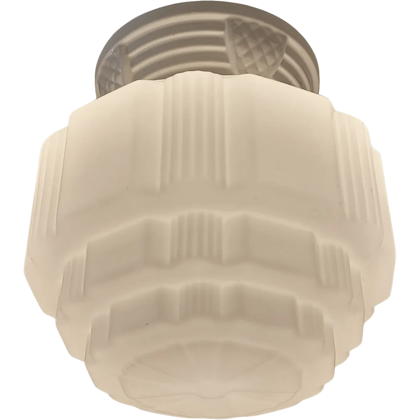 Vintage Porcelain & Glass Flush Mount Art Deco Light Fixture - Kitchen or Bath - View 3