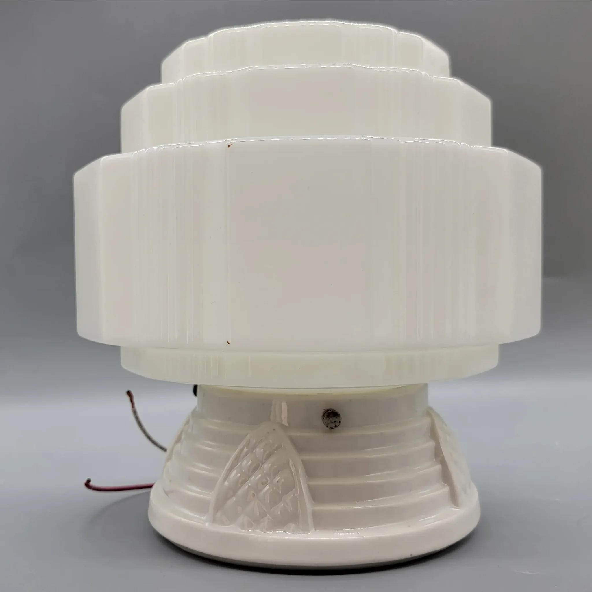 Vintage Porcelain & Glass Flush Mount Art Deco Light Fixture - Kitchen or Bath - View 5