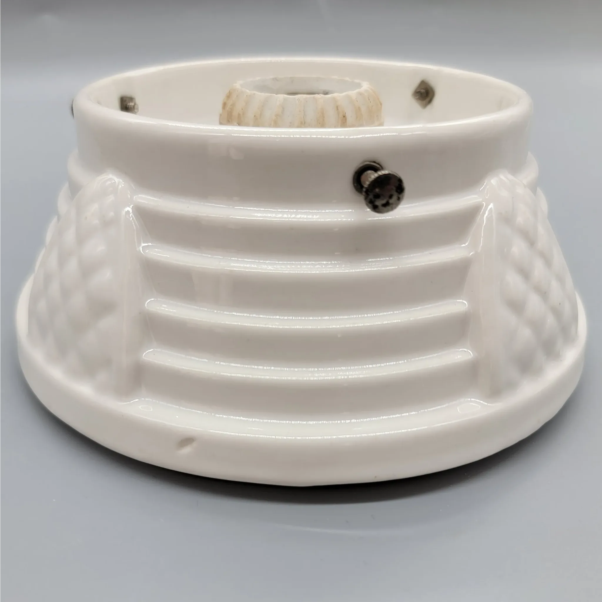 Vintage Porcelain & Glass Flush Mount Art Deco Light Fixture - Kitchen or Bath - View 7