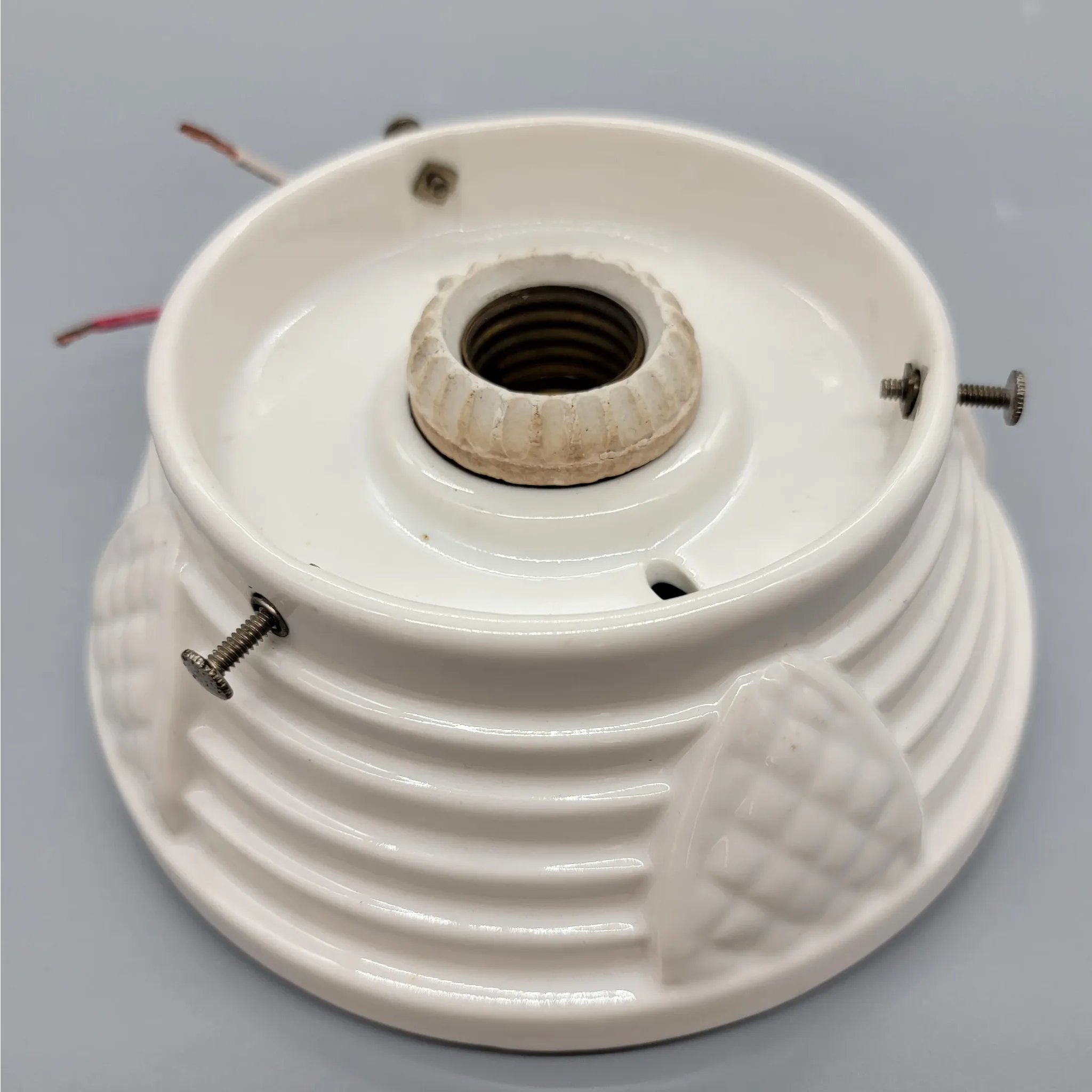 Vintage Porcelain & Glass Flush Mount Art Deco Light Fixture - Kitchen or Bath - View 8