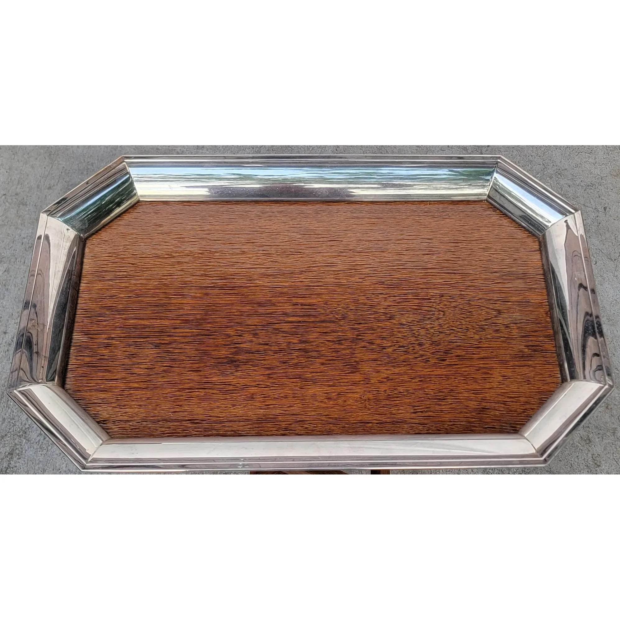 Scarce St. James Brazil Folding Tray Table - Silverplate & Wood - Late Mid-Century - View 2