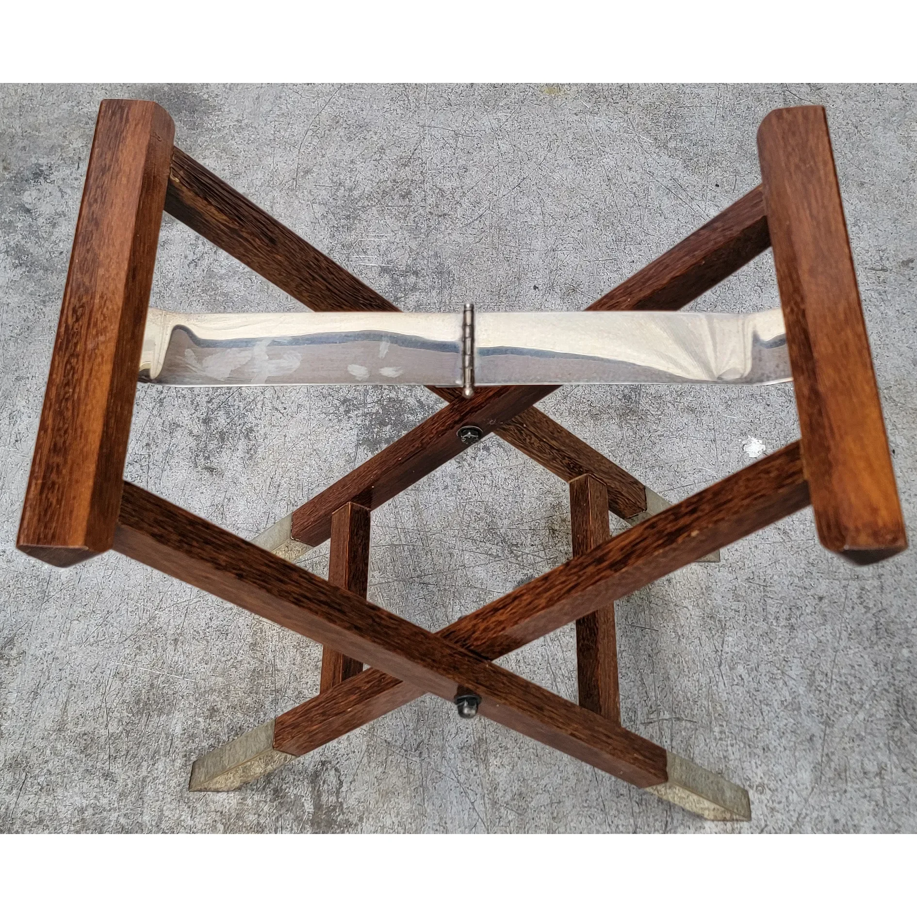 Scarce St. James Brazil Folding Tray Table - Silverplate & Wood - Late Mid-Century - View 5