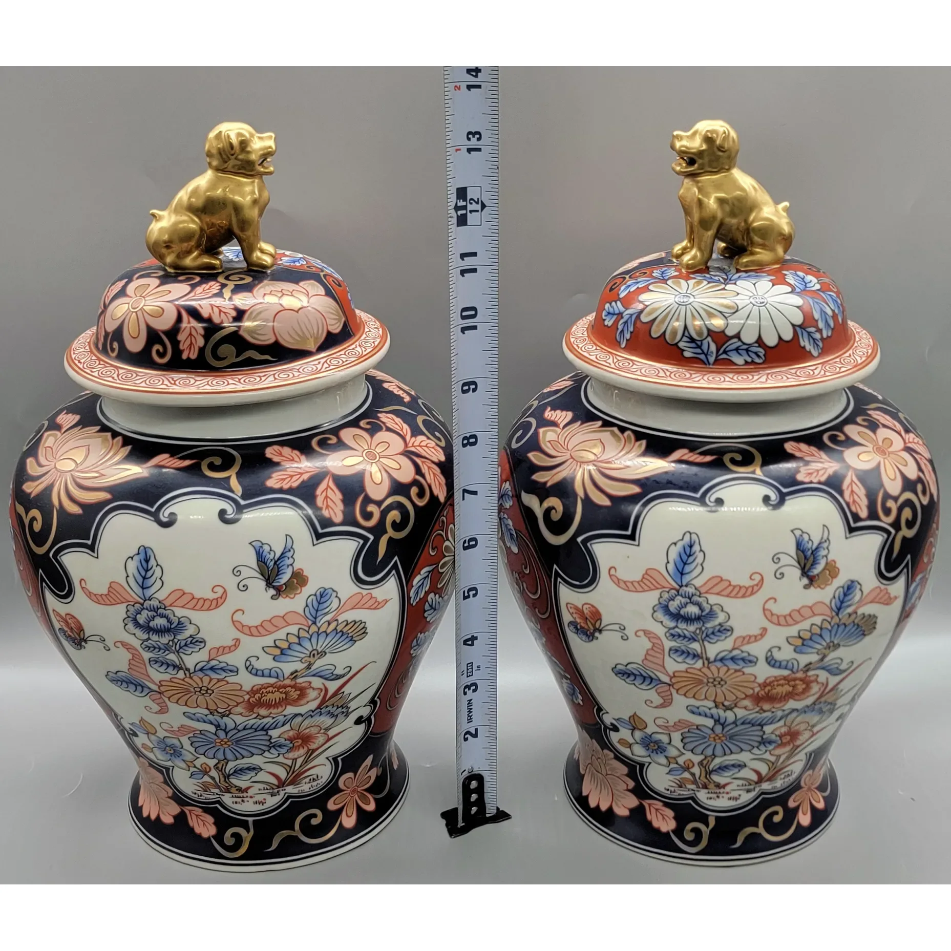 Pair Imari Style Urns or Jars with Foo Dog Lids - View 7