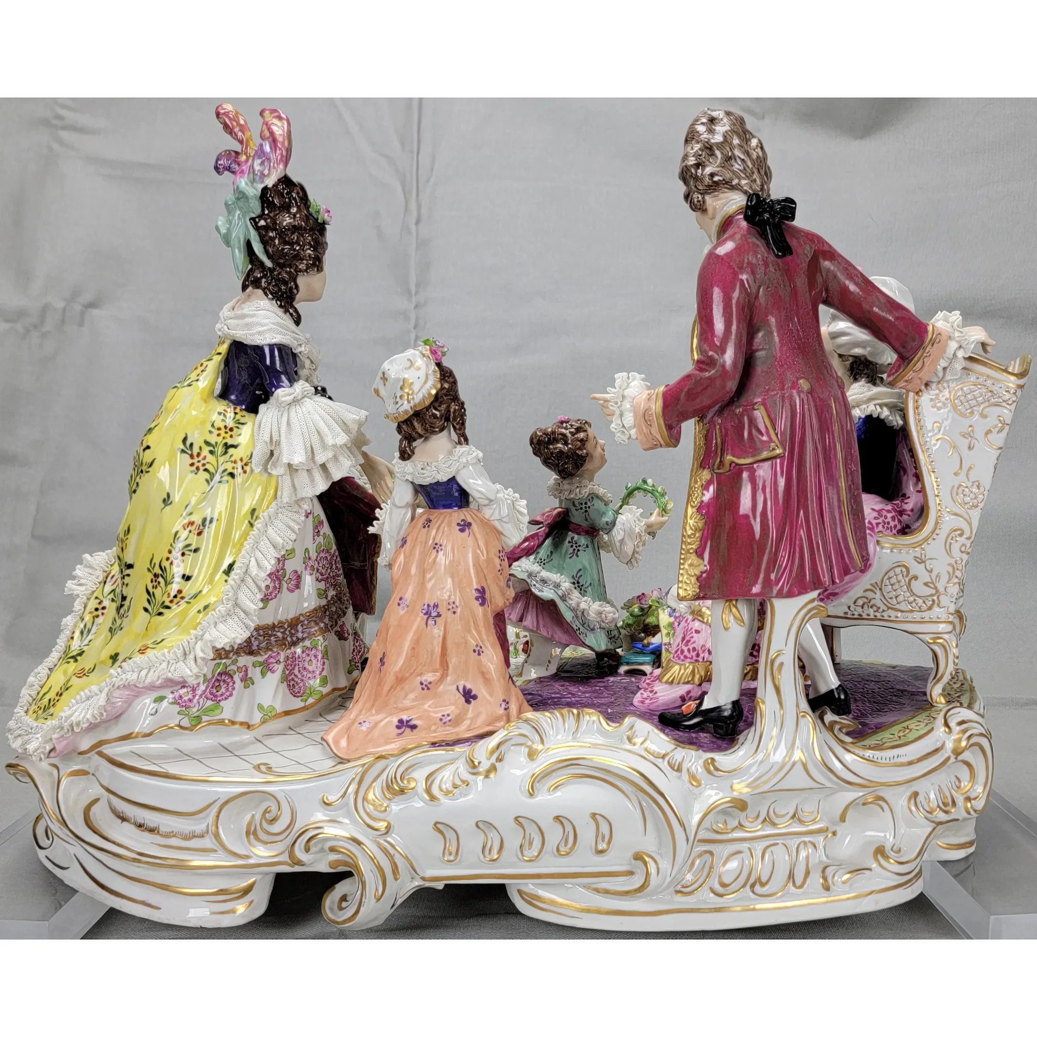 Large Volkstedt Germany Porcelain Group - Grandmother Family Gathering - View 3