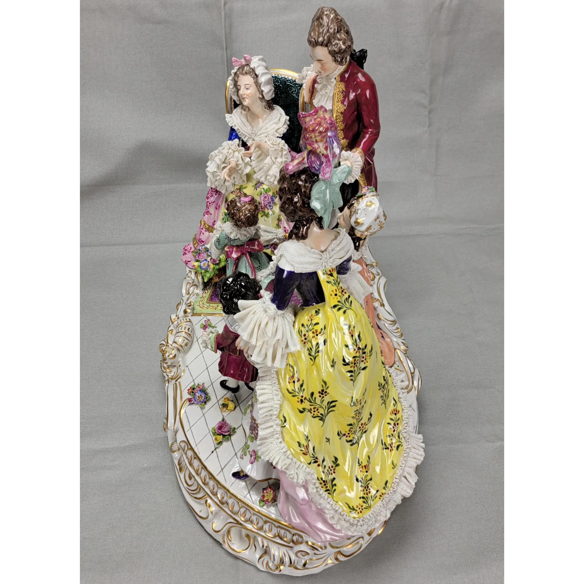Large Volkstedt Germany Porcelain Group - Grandmother Family Gathering - View 4