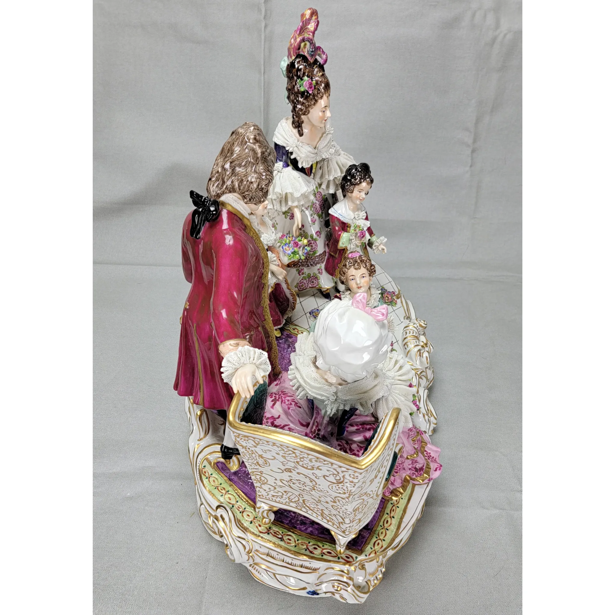 Large Volkstedt Germany Porcelain Group - Grandmother Family Gathering - View 5