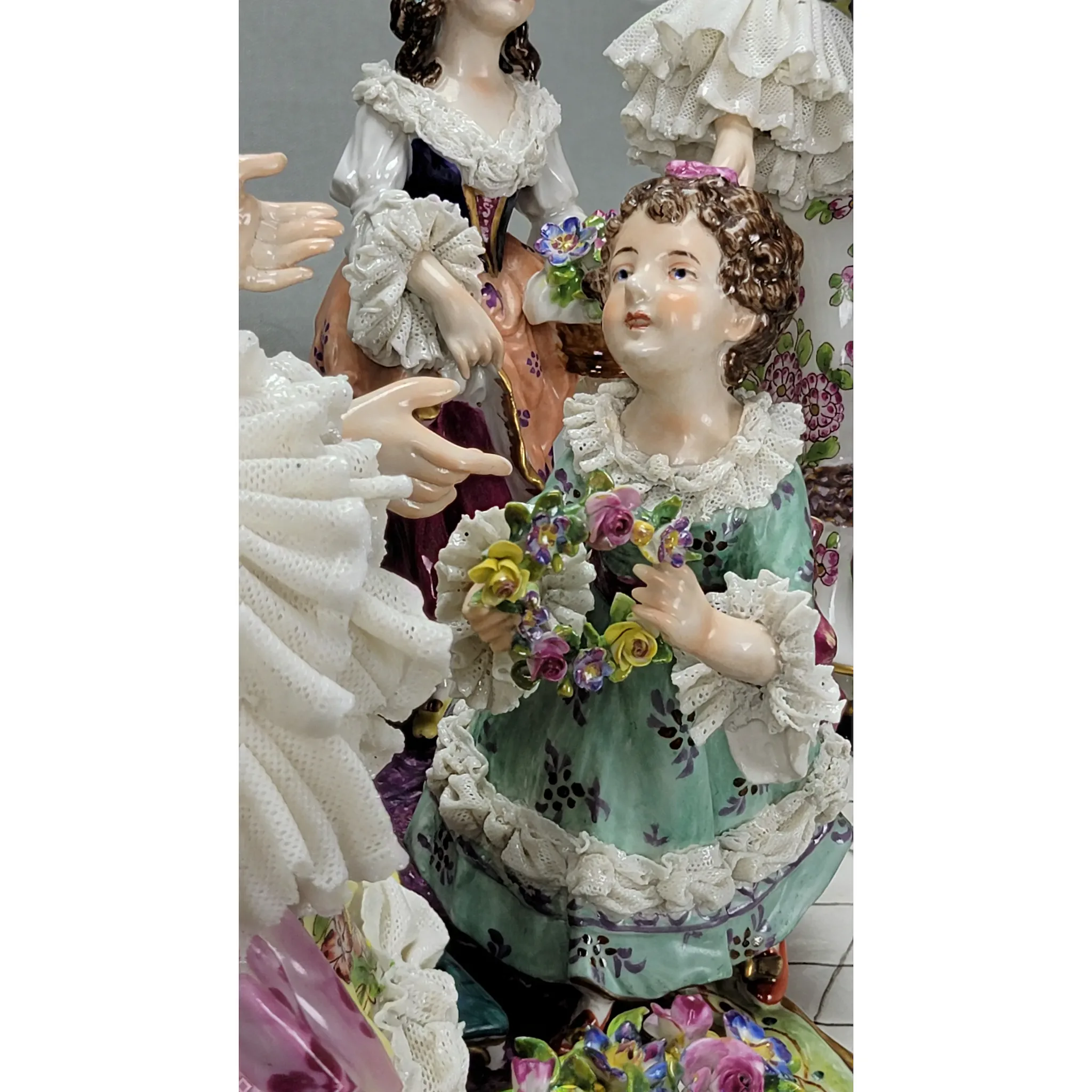 Large Volkstedt Germany Porcelain Group - Grandmother Family Gathering - View 8