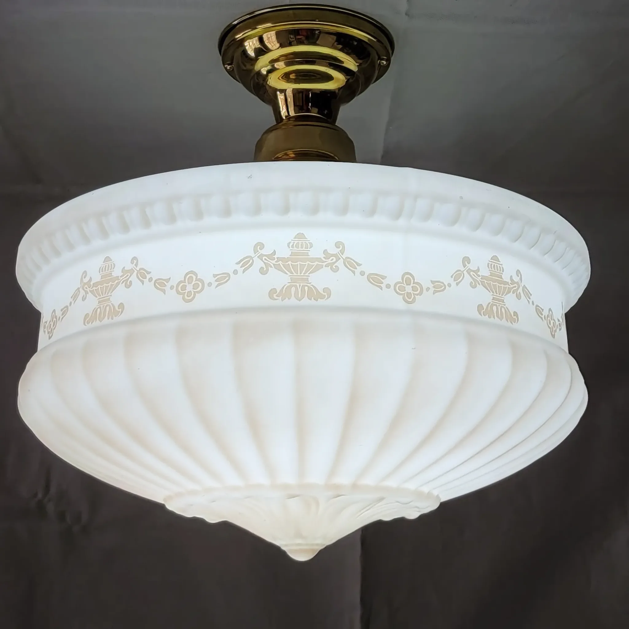 Victorian Flush Mount Fixture - Large Embossed Shade - View 2