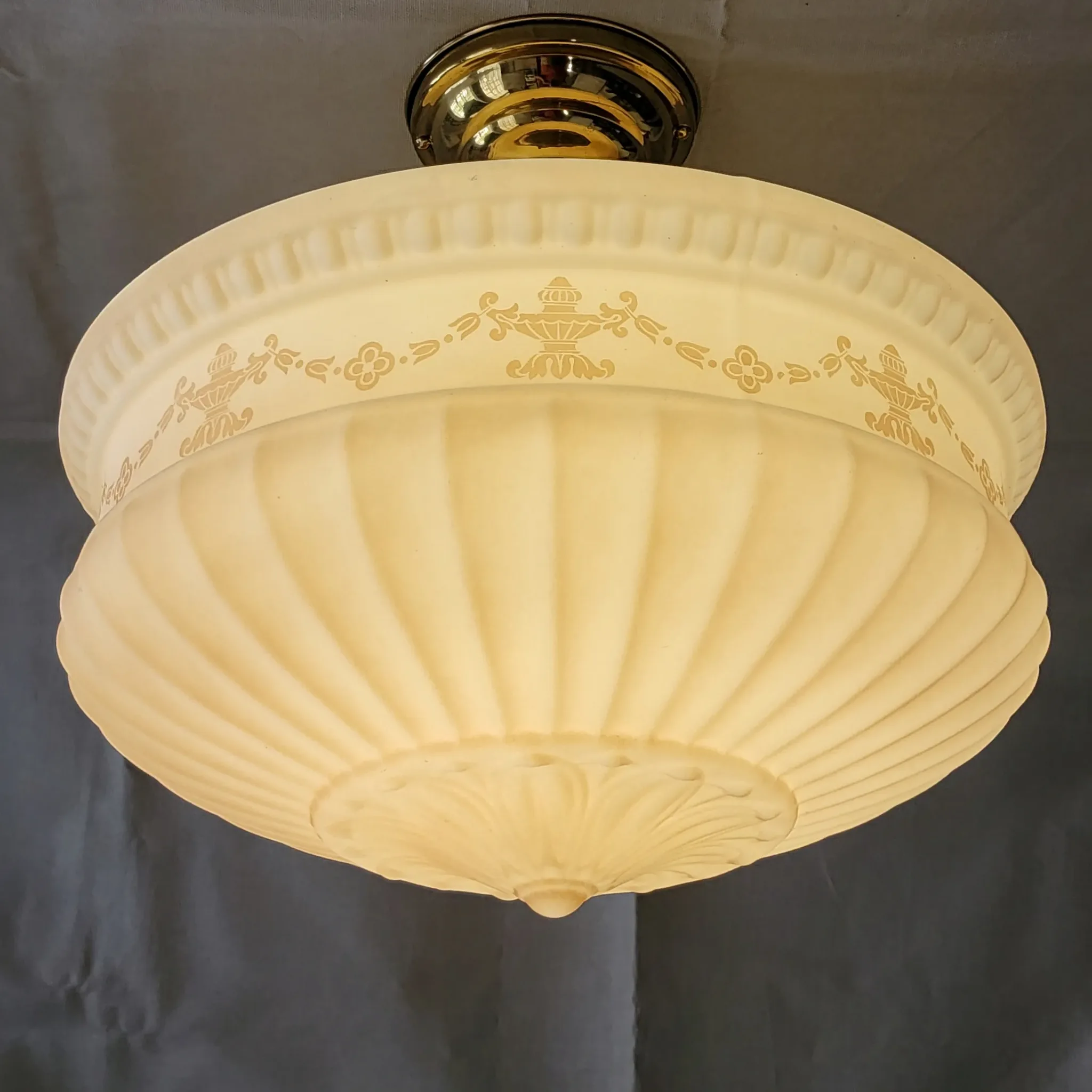 Victorian Flush Mount Fixture - Large Embossed Shade - View 3