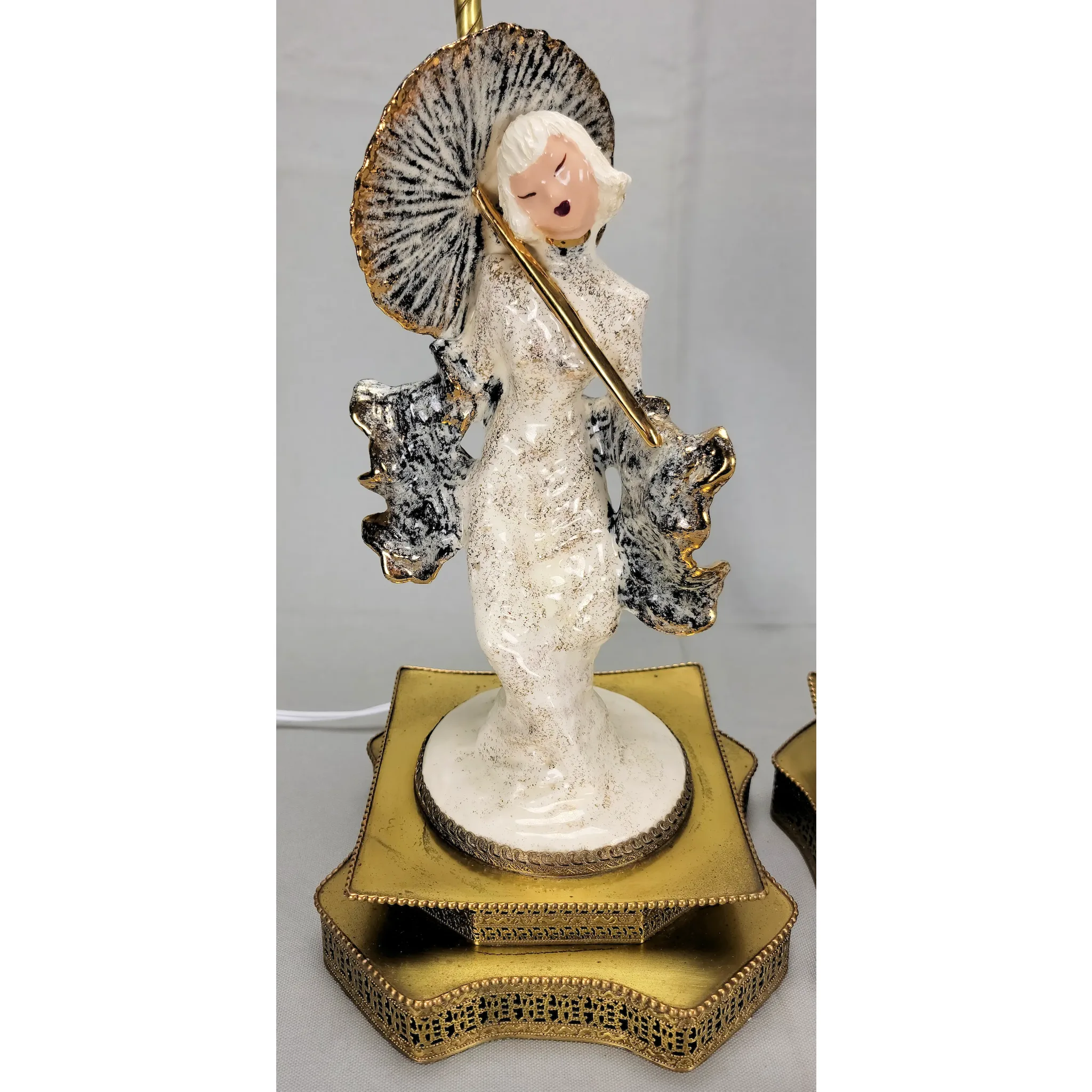 Pair Vintage Hedi Schoop Art Creations Asian Girls With Parasols - Lamps - View 5