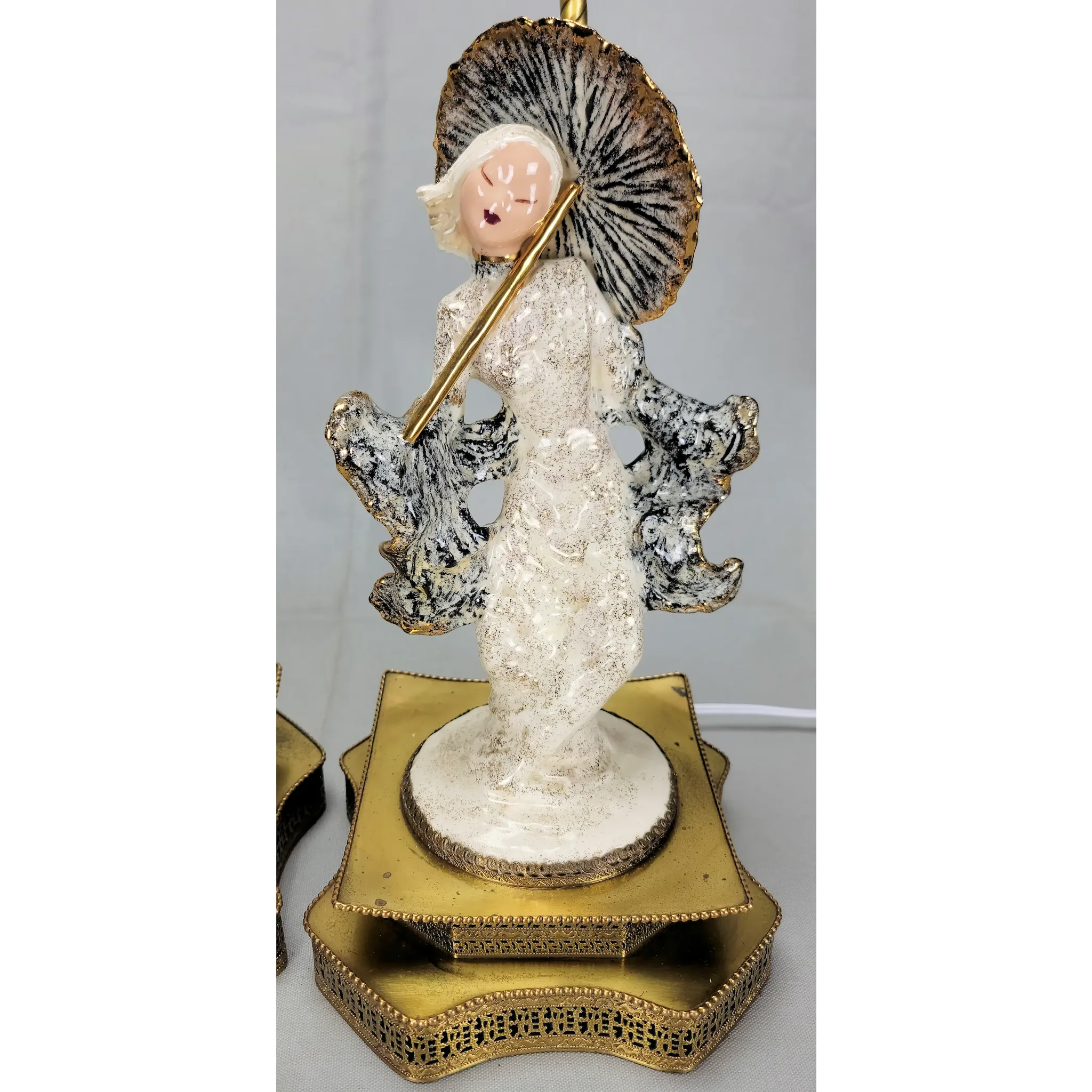 Pair Vintage Hedi Schoop Art Creations Asian Girls With Parasols - Lamps - View 6