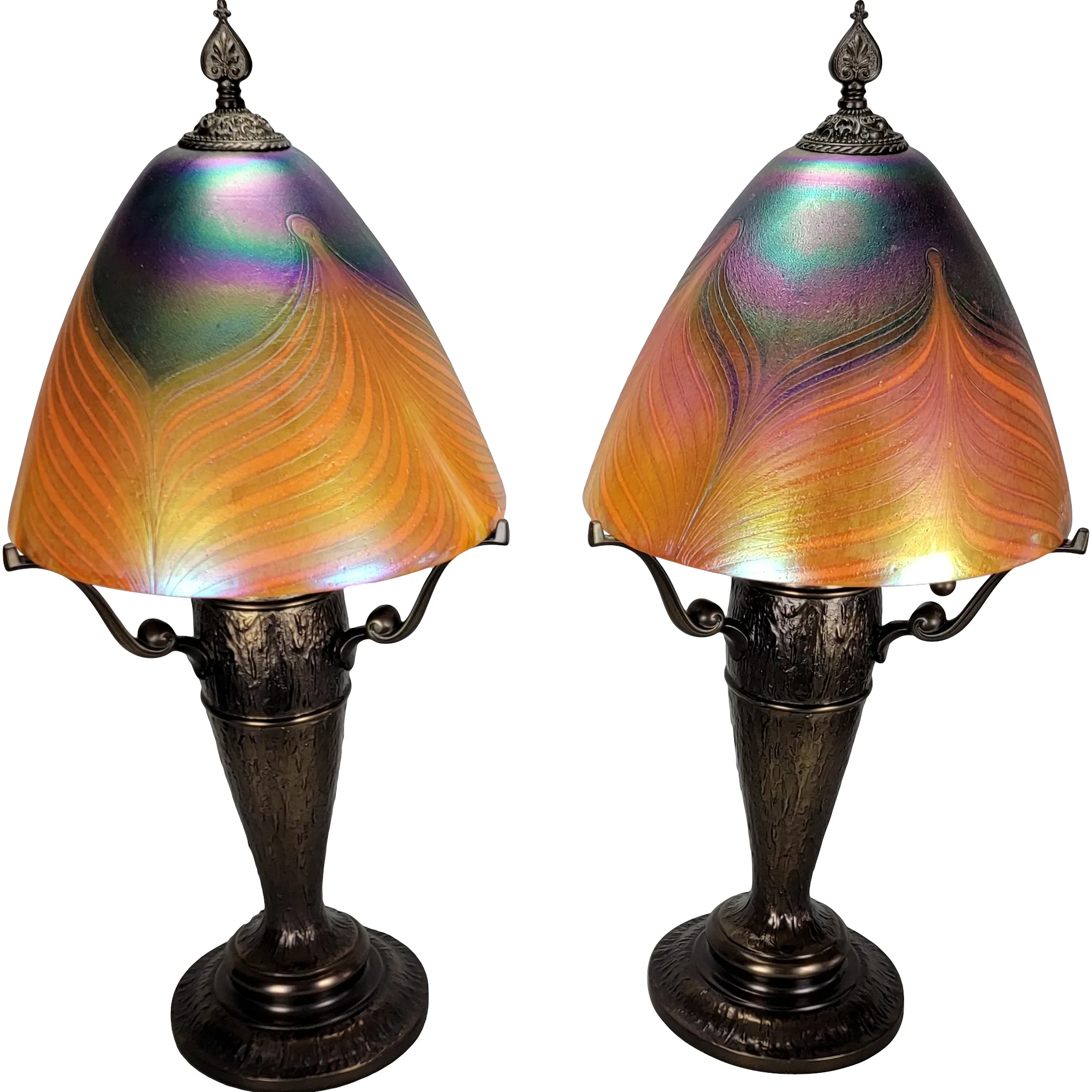 Pair Quoizel Salamander Starry Night Lamps - Art Glass Shades