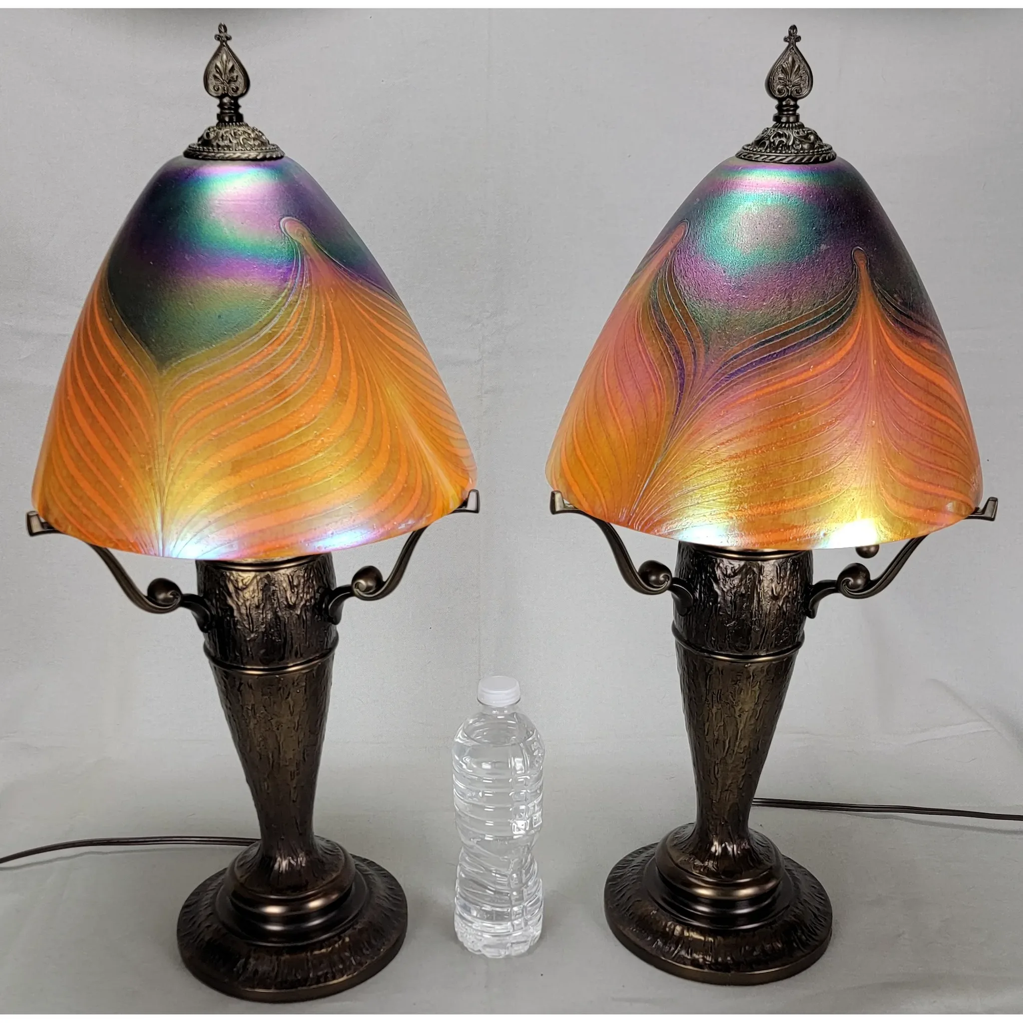 Pair Quoizel Salamander Starry Night Lamps - Art Glass Shades - View 2