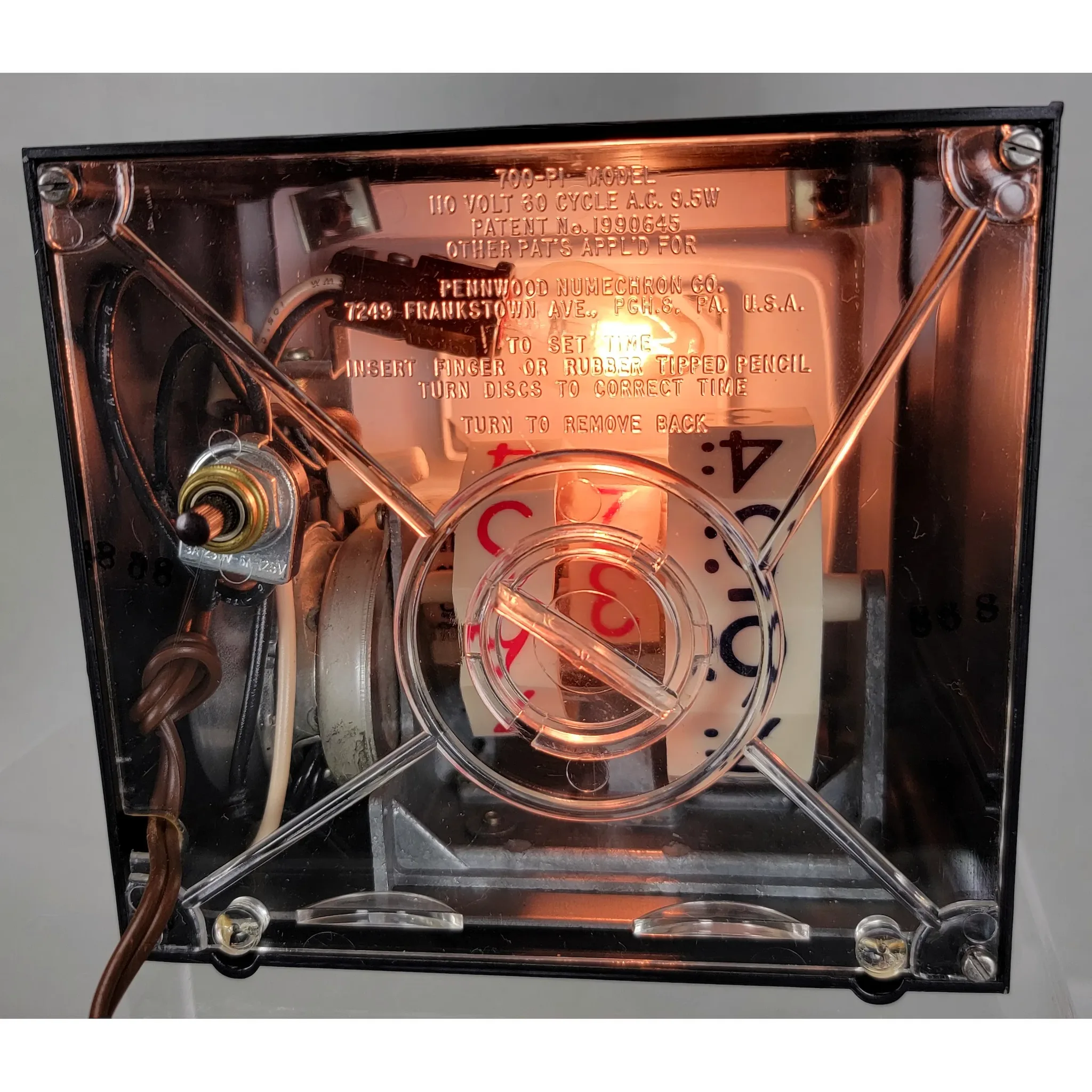 Vintage Tele-Vision Lamp Clock - No. 700 P1 Photo Ident  - W.A. Tony Boyle - Mine Workers Union - View 12