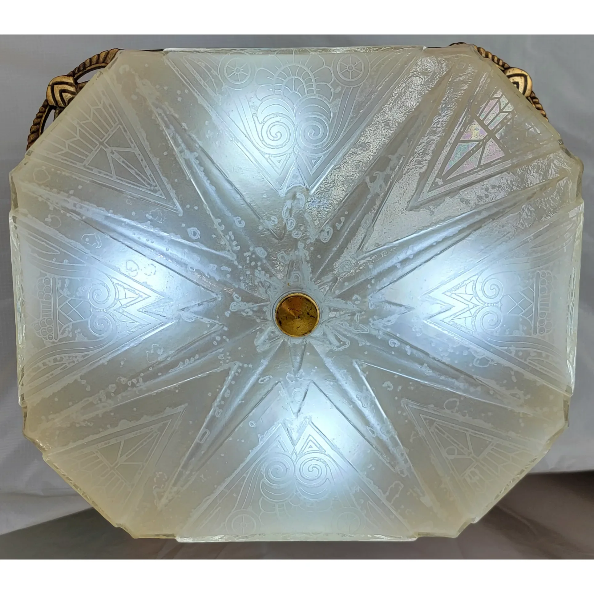 Rare Pair Art Deco Lightolier Semi-Flush Mount Ceiling Light Fixtures / Chandeliers - View 11
