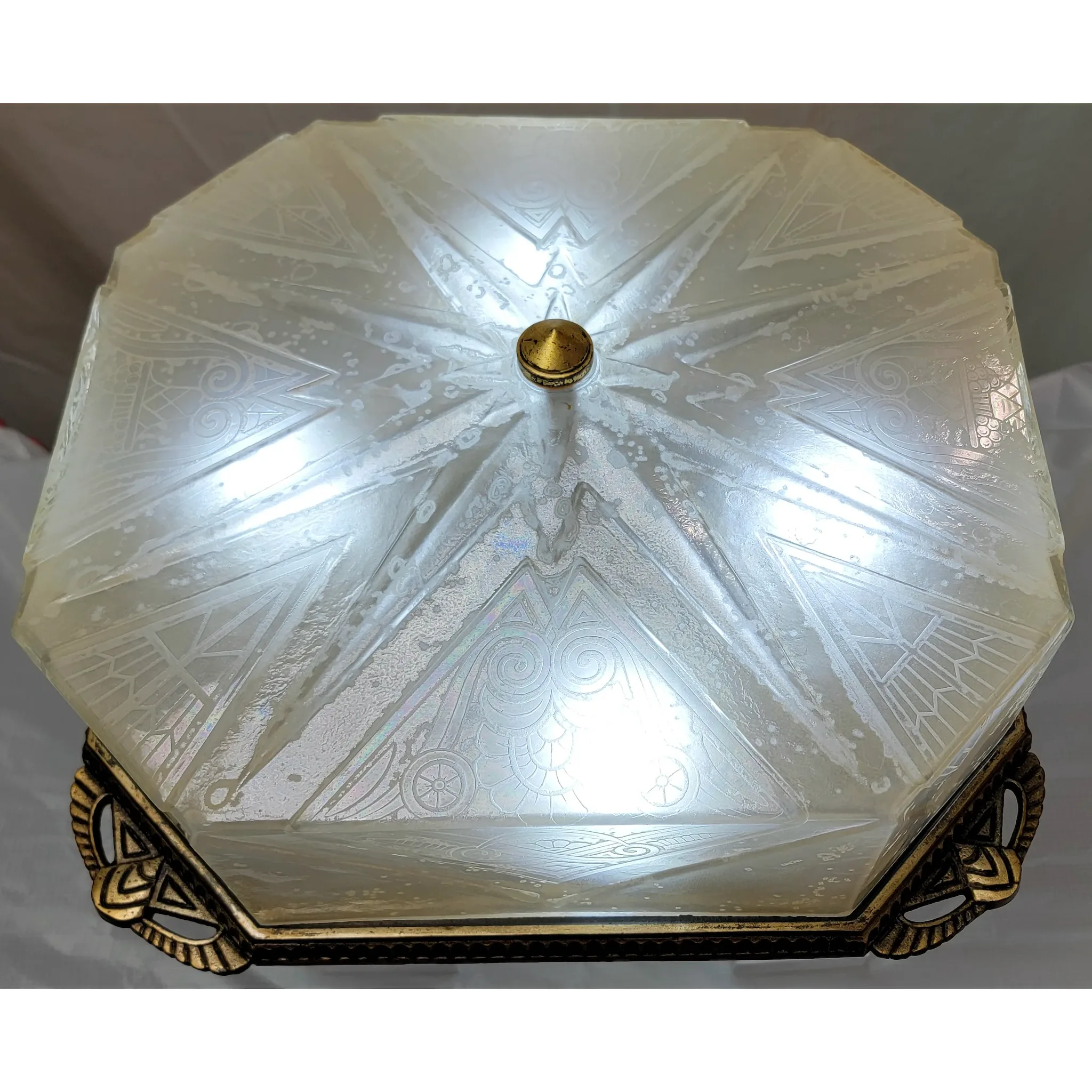 Rare Pair Art Deco Lightolier Semi-Flush Mount Ceiling Light Fixtures / Chandeliers - View 12