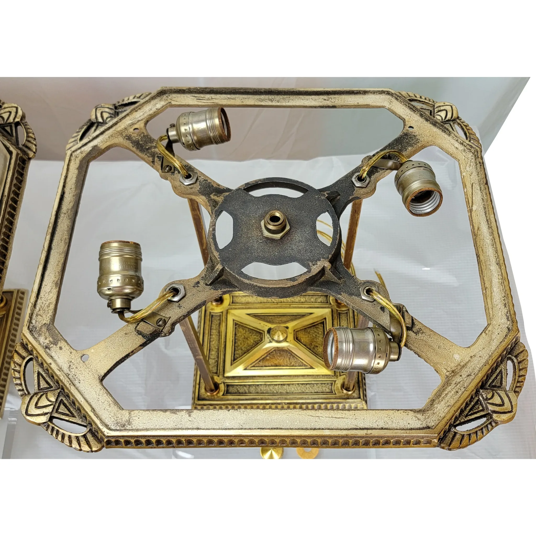 Rare Pair Art Deco Lightolier Semi-Flush Mount Ceiling Light Fixtures / Chandeliers - View 15