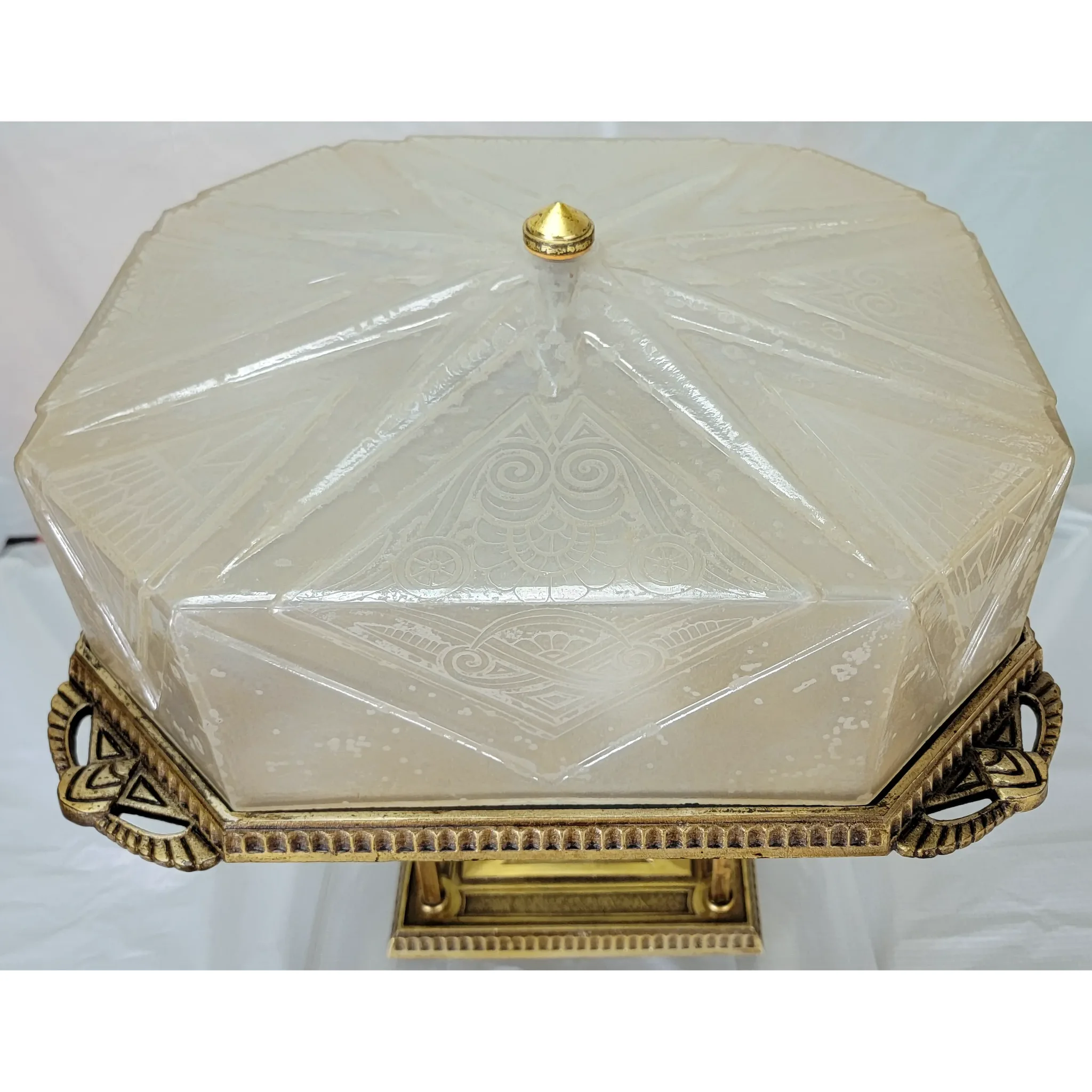 Rare Pair Art Deco Lightolier Semi-Flush Mount Ceiling Light Fixtures / Chandeliers - View 6
