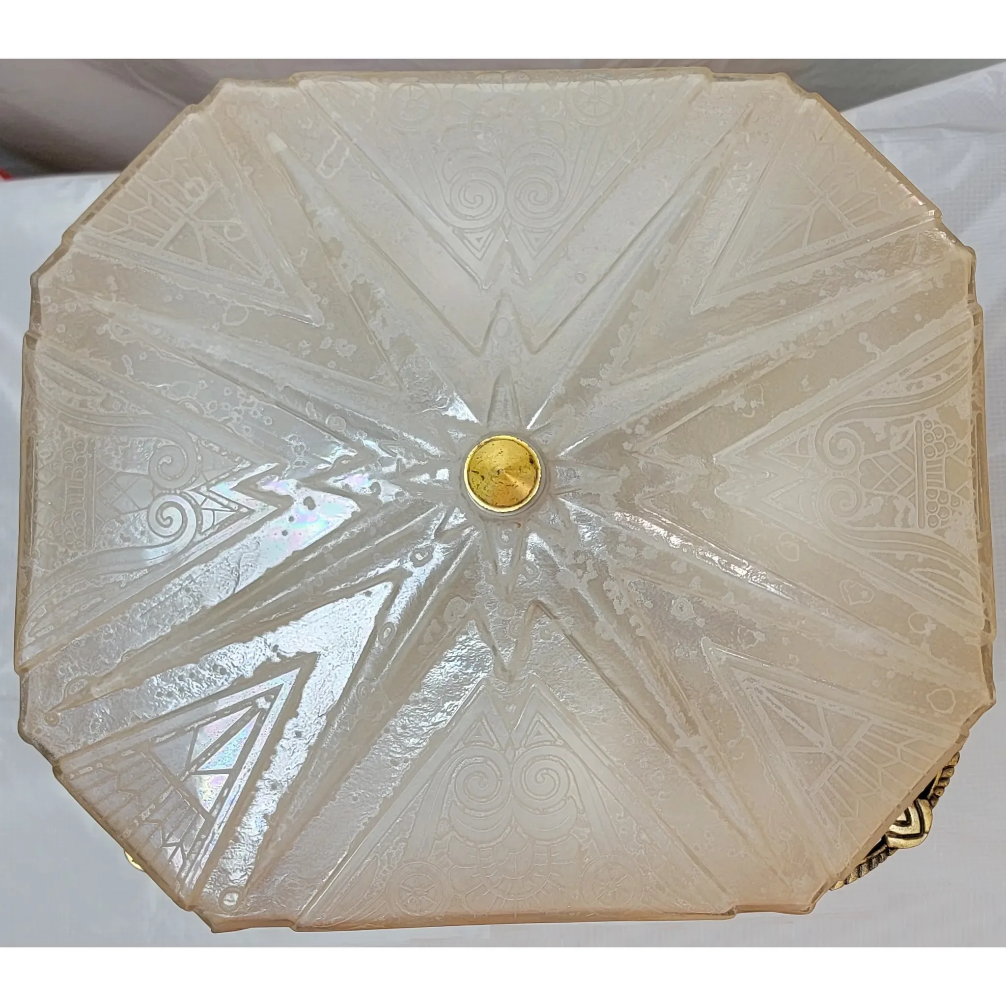 Rare Pair Art Deco Lightolier Semi-Flush Mount Ceiling Light Fixtures / Chandeliers - View 7