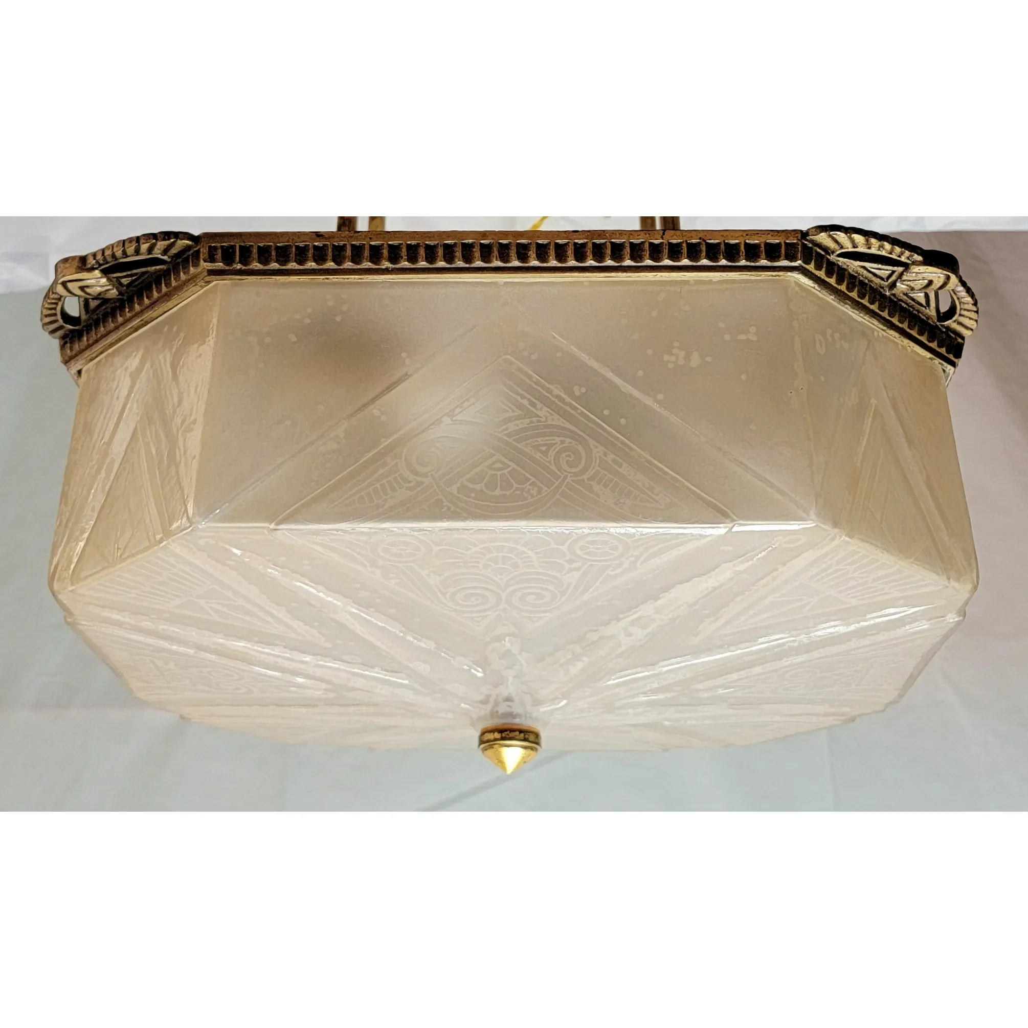 Rare Pair Art Deco Lightolier Semi-Flush Mount Ceiling Light Fixtures / Chandeliers - View 8