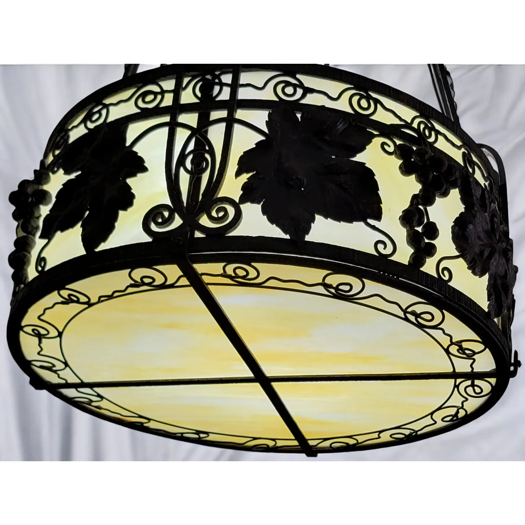 1920s French Wrought Iron 4 Light Fixture with Yellow Slag Glass - View 12