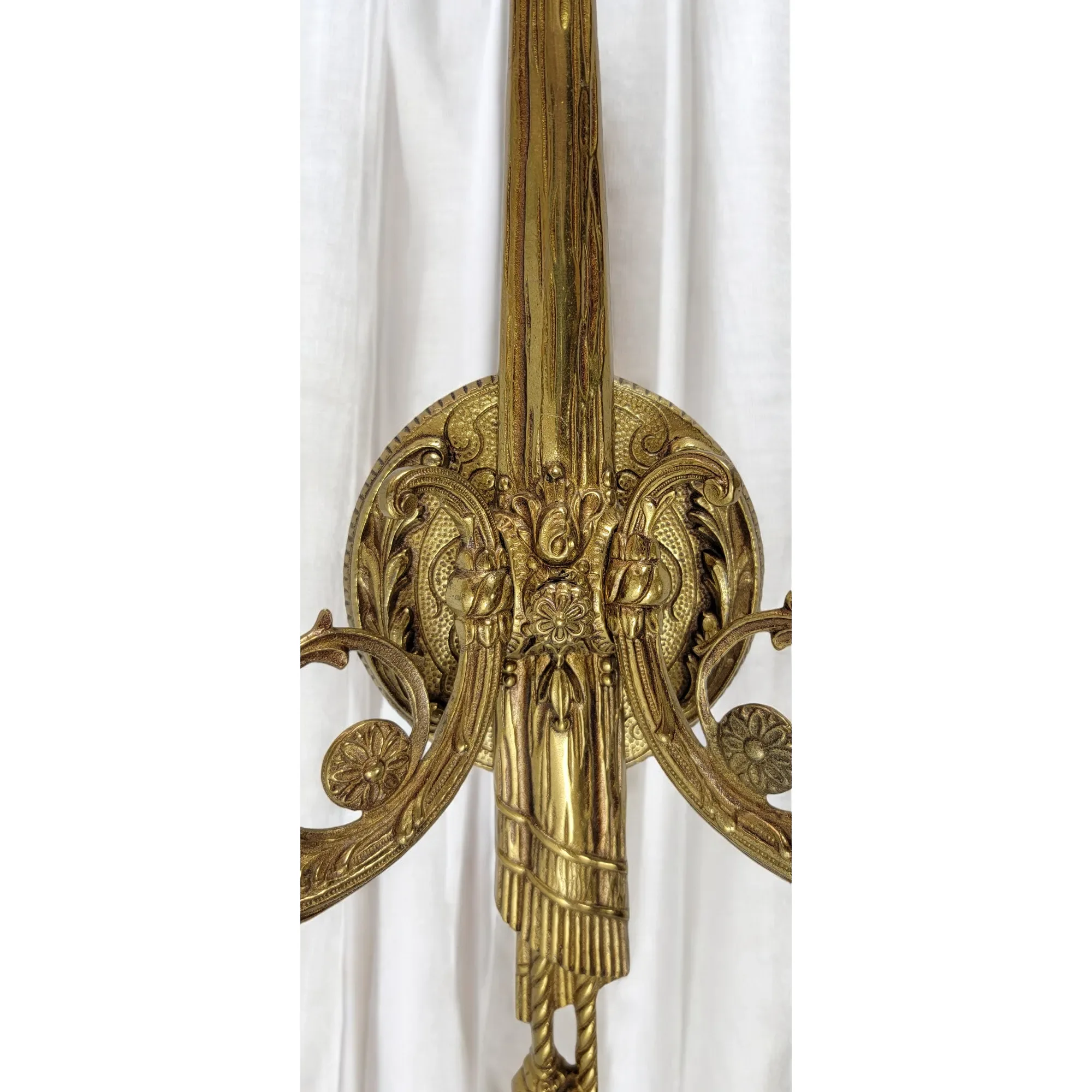 Large Pair Ornate Brass French 2-Light Wall Sconces - Louis XVI Style - View 5