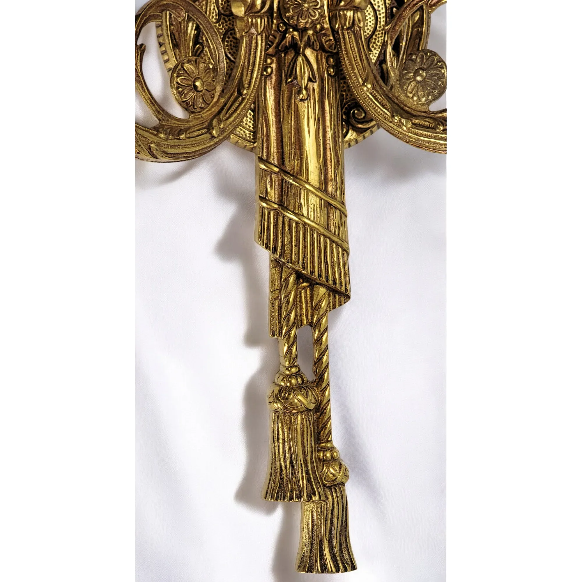 Large Pair Ornate Brass French 2-Light Wall Sconces - Louis XVI Style - View 6