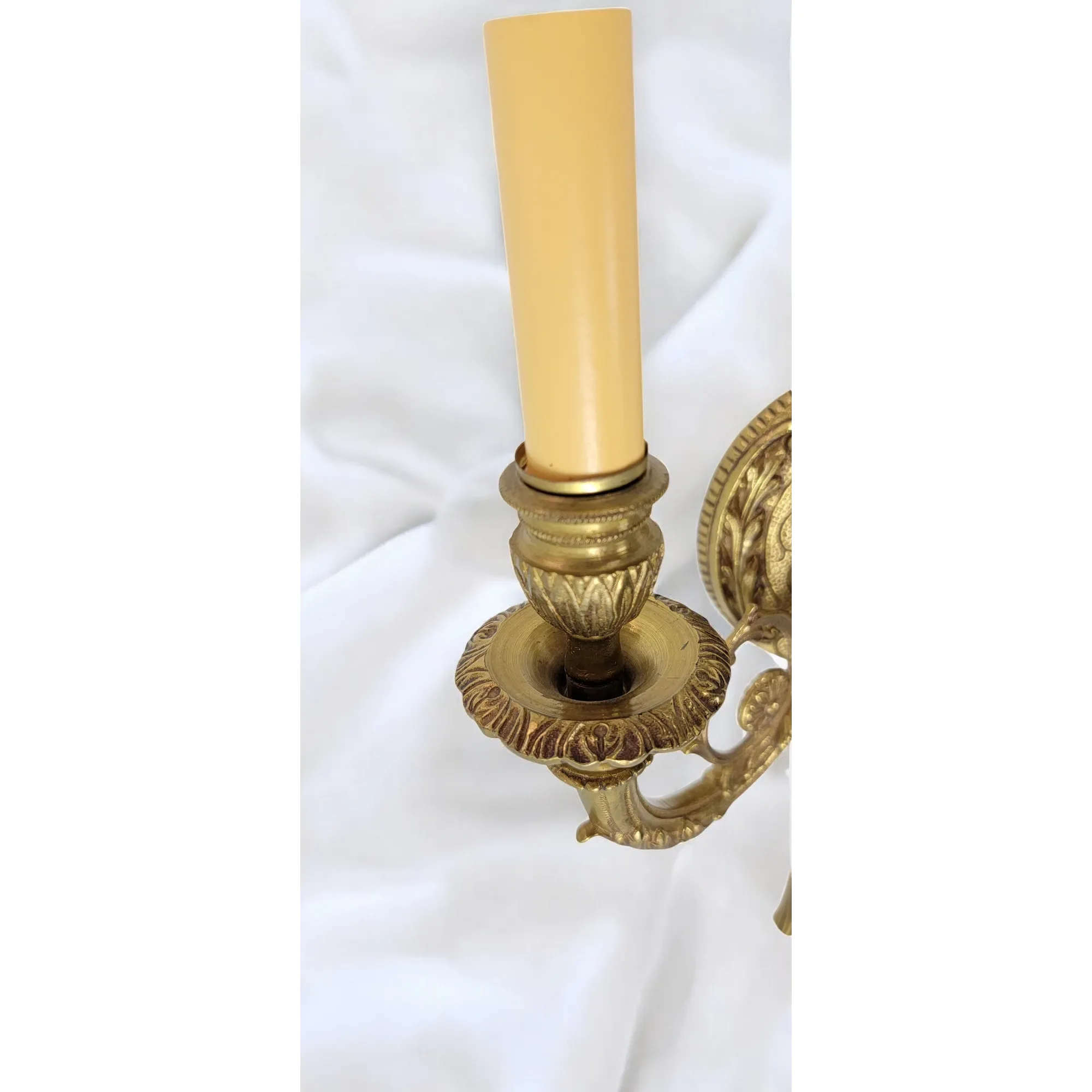 Large Pair Ornate Brass French 2-Light Wall Sconces - Louis XVI Style - View 8
