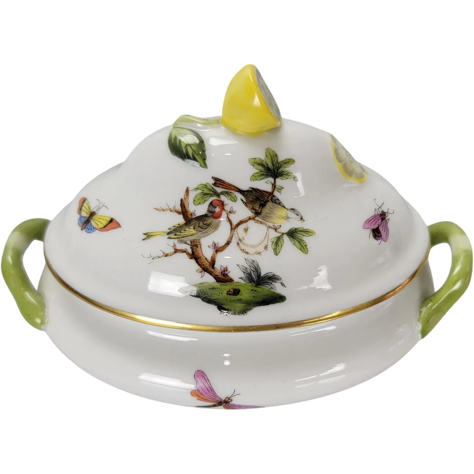 Vintage Herend Hungary Mini Tureen Rothschild Bird Lemon Finial Hand Painted