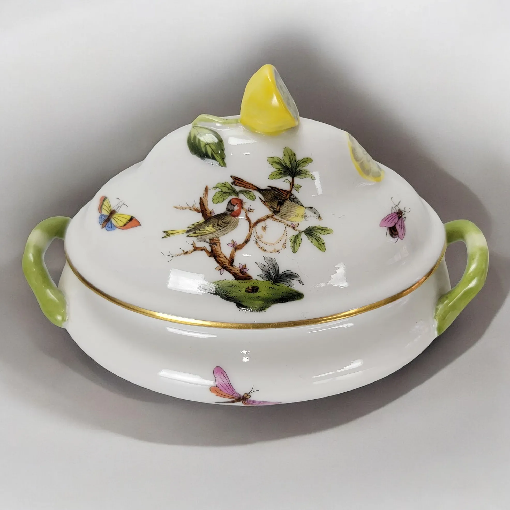 Vintage Herend Hungary Mini Tureen Rothschild Bird Lemon Finial Hand Painted - View 2