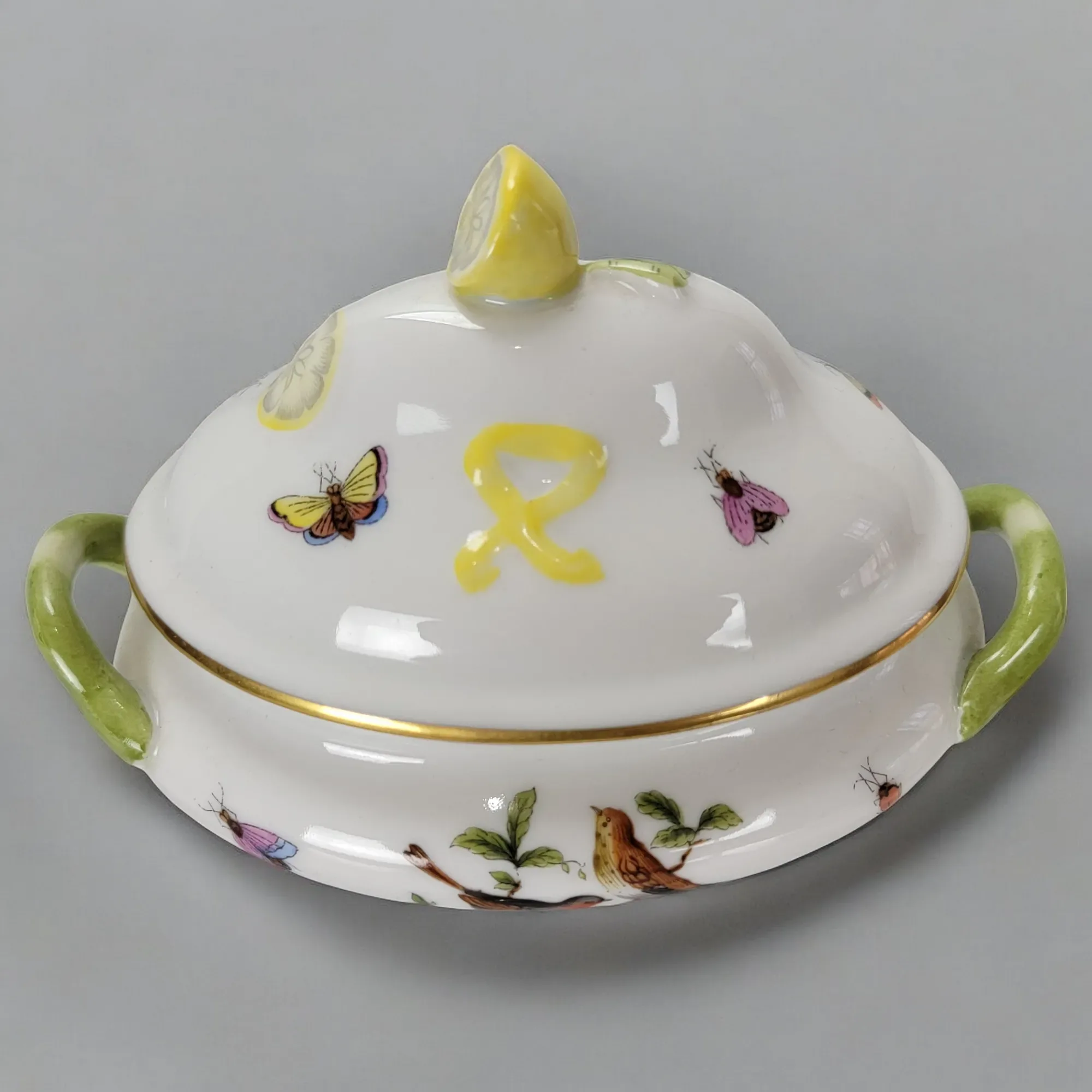 Vintage Herend Hungary Mini Tureen Rothschild Bird Lemon Finial Hand Painted - View 4