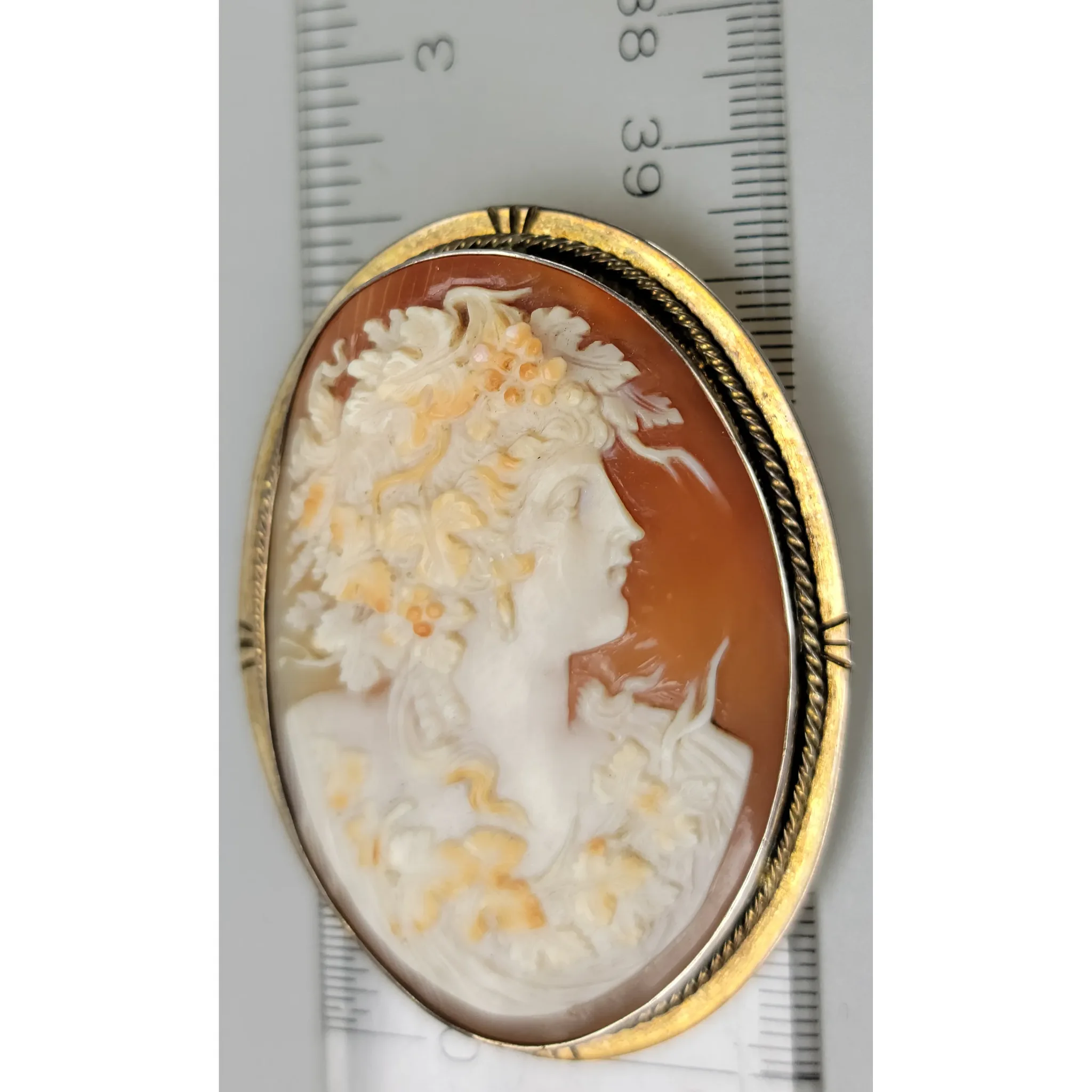 Antique Large Carved Shell Cameo Brooch Mounted in Sterling Silver - View 7