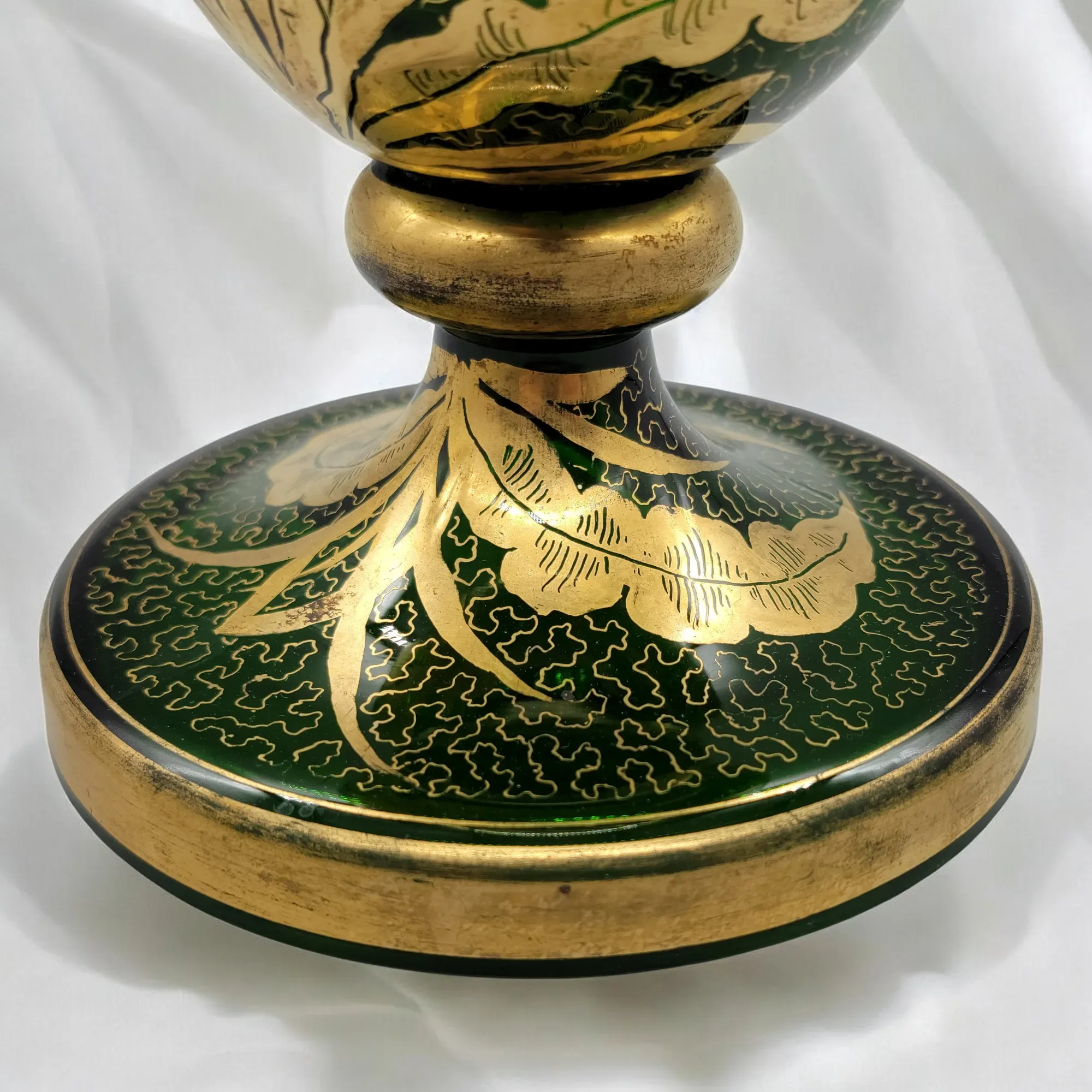 Antique Moser Bohemian Gilded Green Glass Portait Vase - View 14