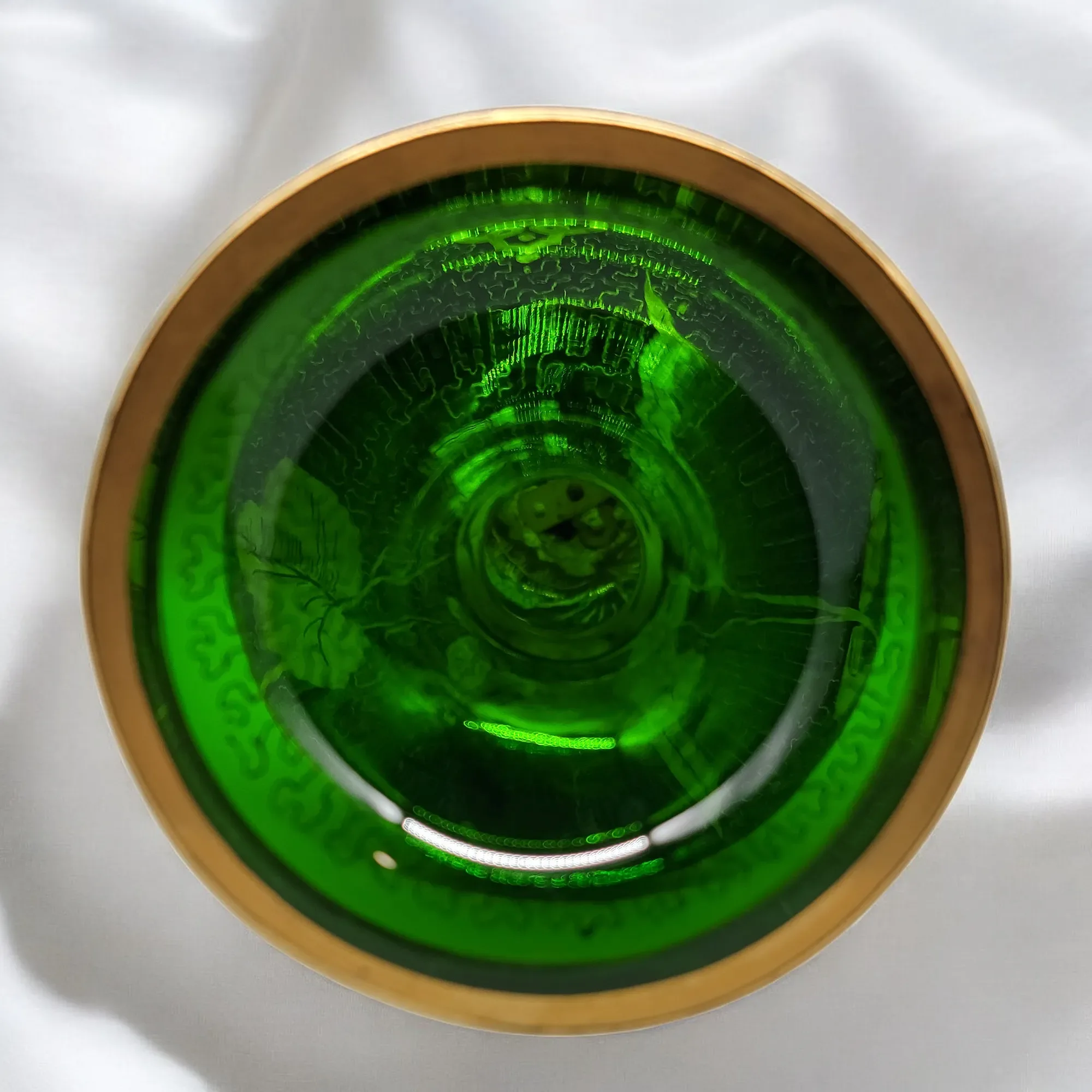 Antique Moser Bohemian Gilded Green Glass Portait Vase - View 15