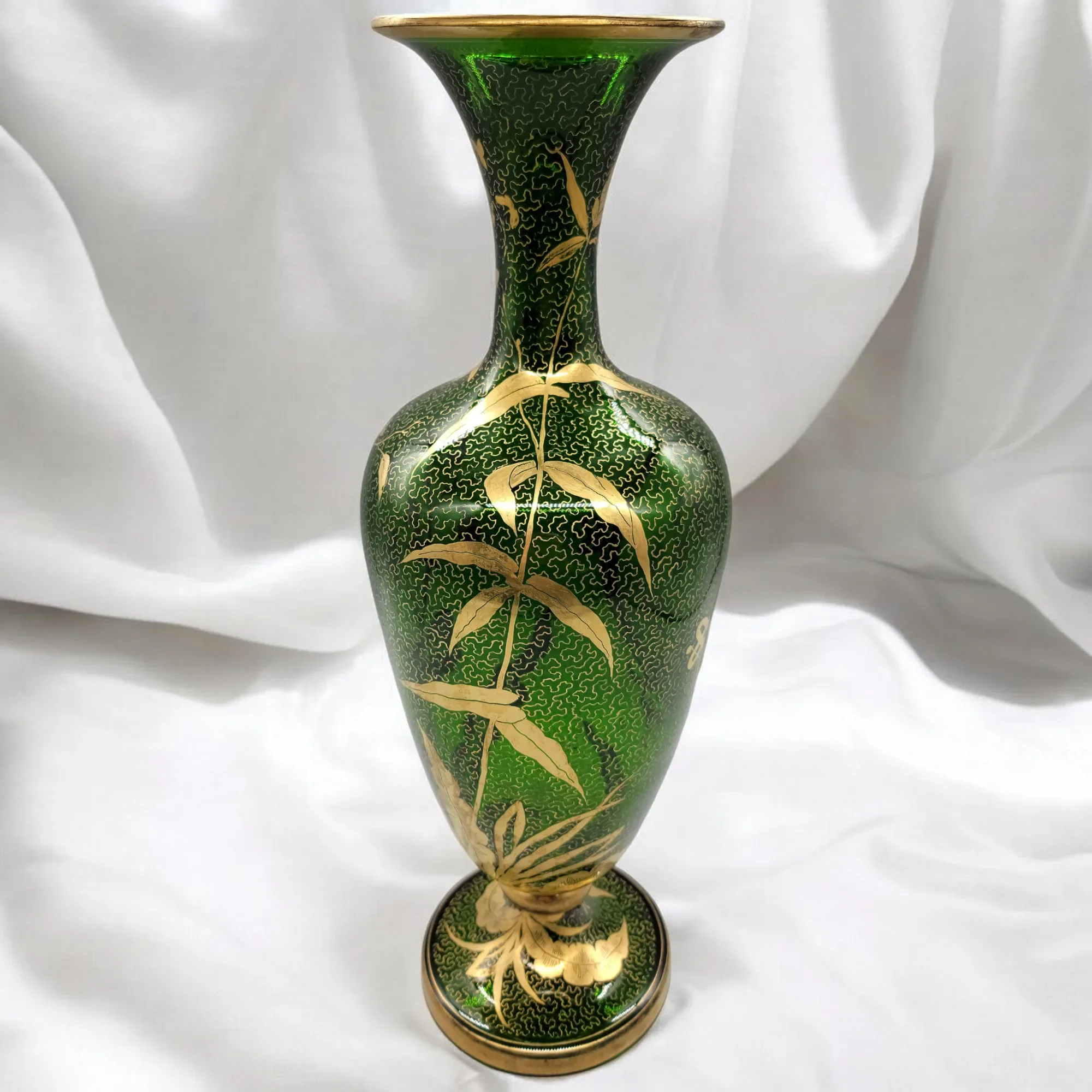 Antique Moser Bohemian Gilded Green Glass Portait Vase - View 5