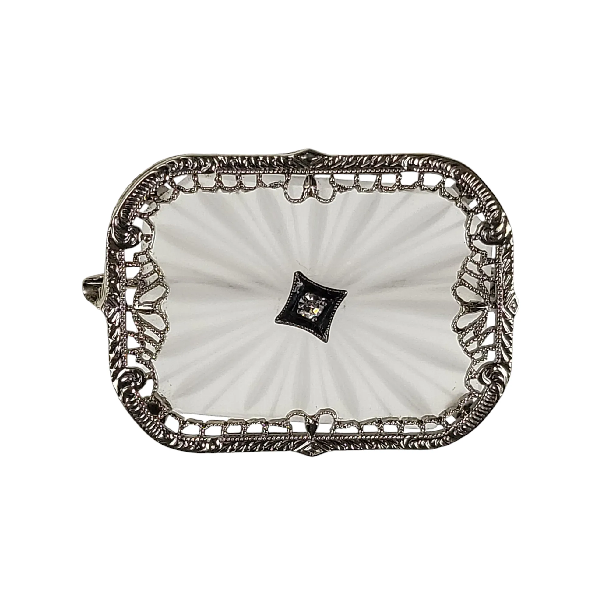 Vintage 1930s Art Deco 14K Camphor Glass Diamond Brooch / Pin