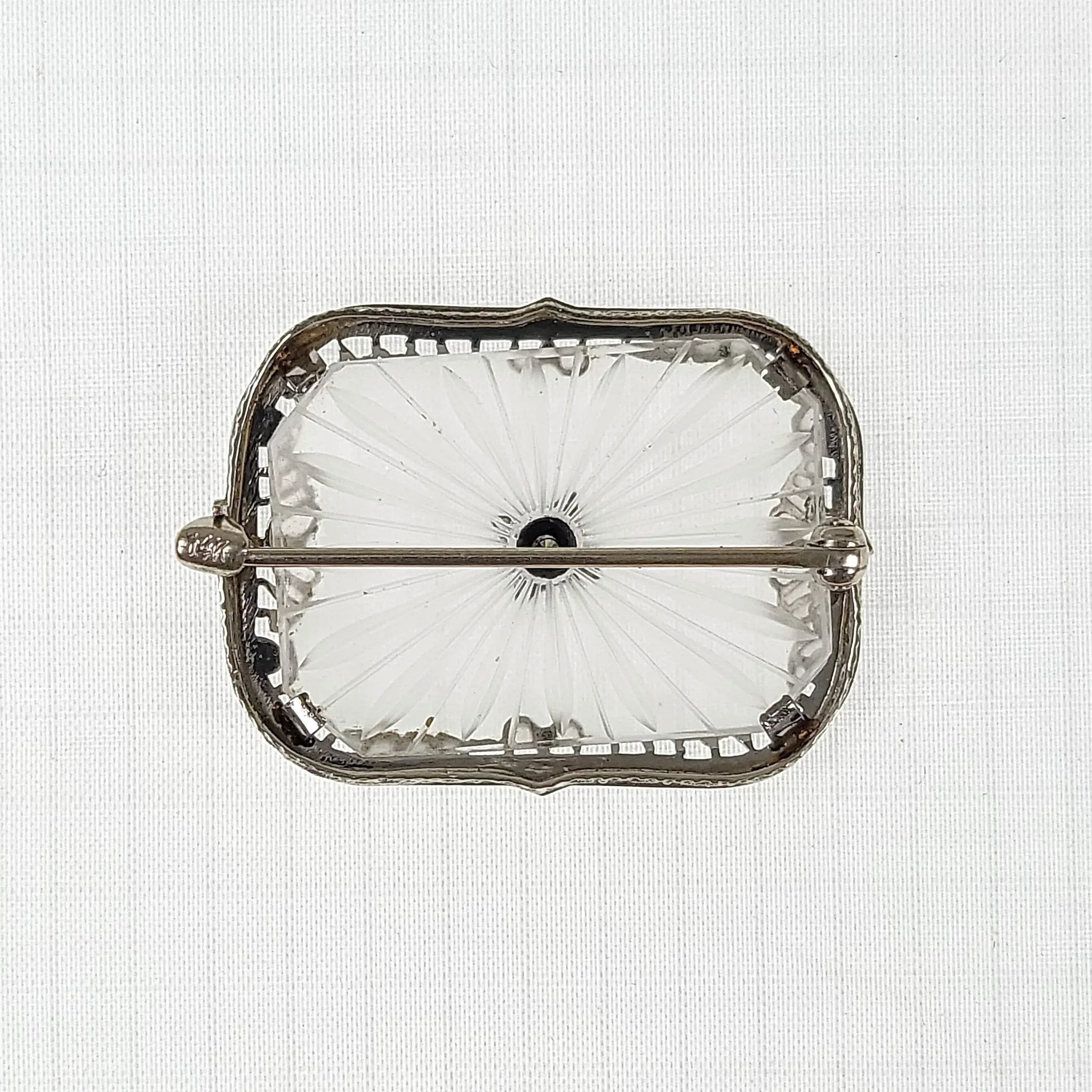Vintage 1930s Art Deco 14K Camphor Glass Diamond Brooch / Pin - View 3