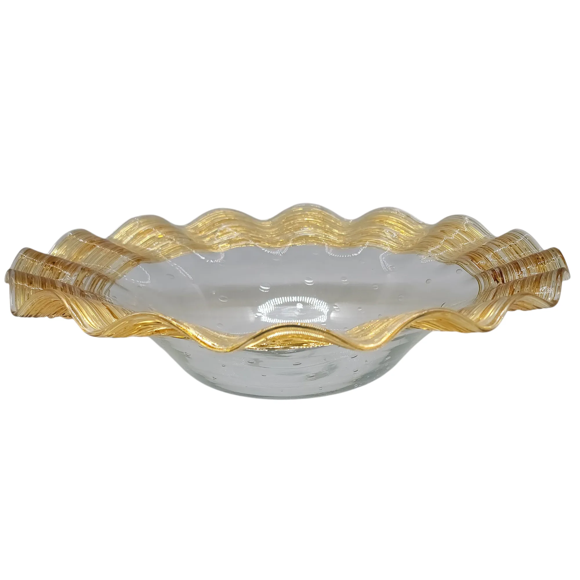 Frederick Carder for Steuben Large Gold Reeded Bowl - Controlled Bubbles