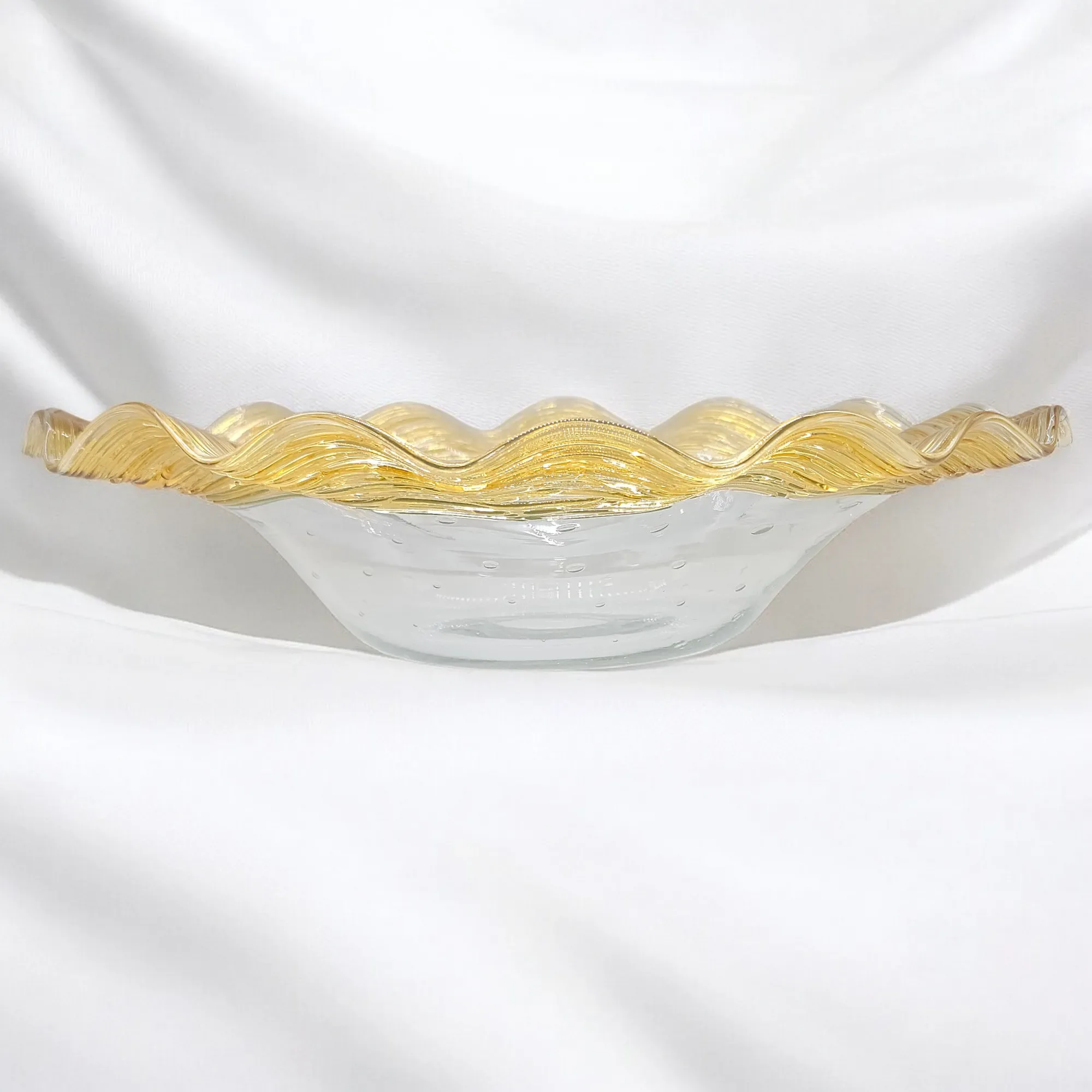 Frederick Carder for Steuben Large Gold Reeded Bowl - Controlled Bubbles - View 3
