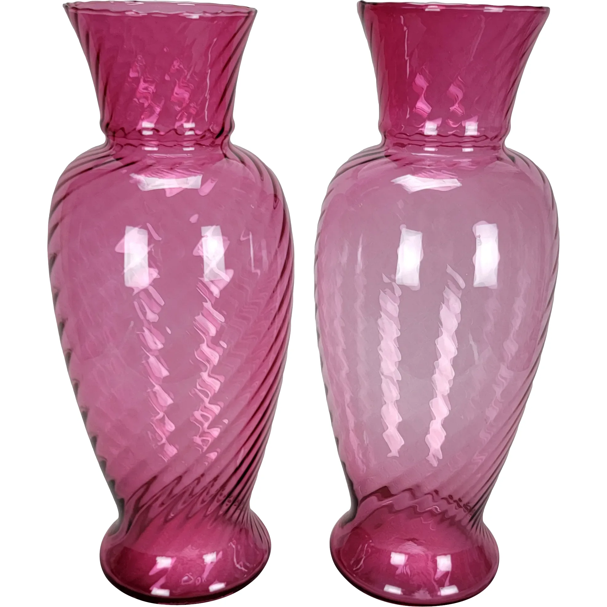 Pair Pilgrim Cranberry Swirl Glass Regency Vases