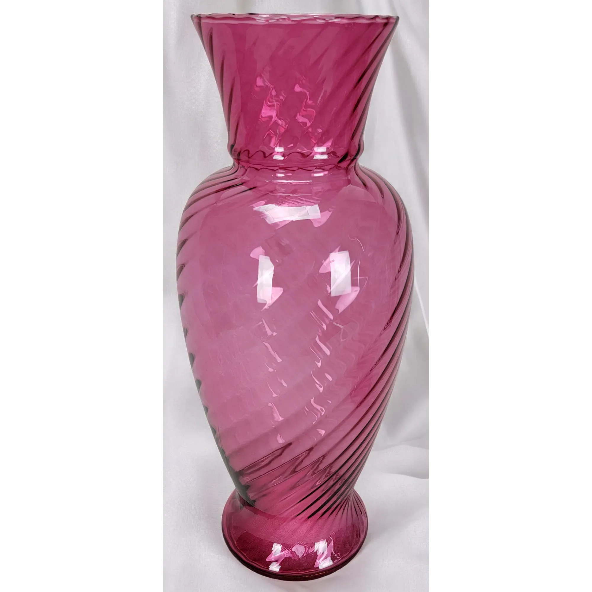 Pair Pilgrim Cranberry Swirl Glass Regency Vases - View 3