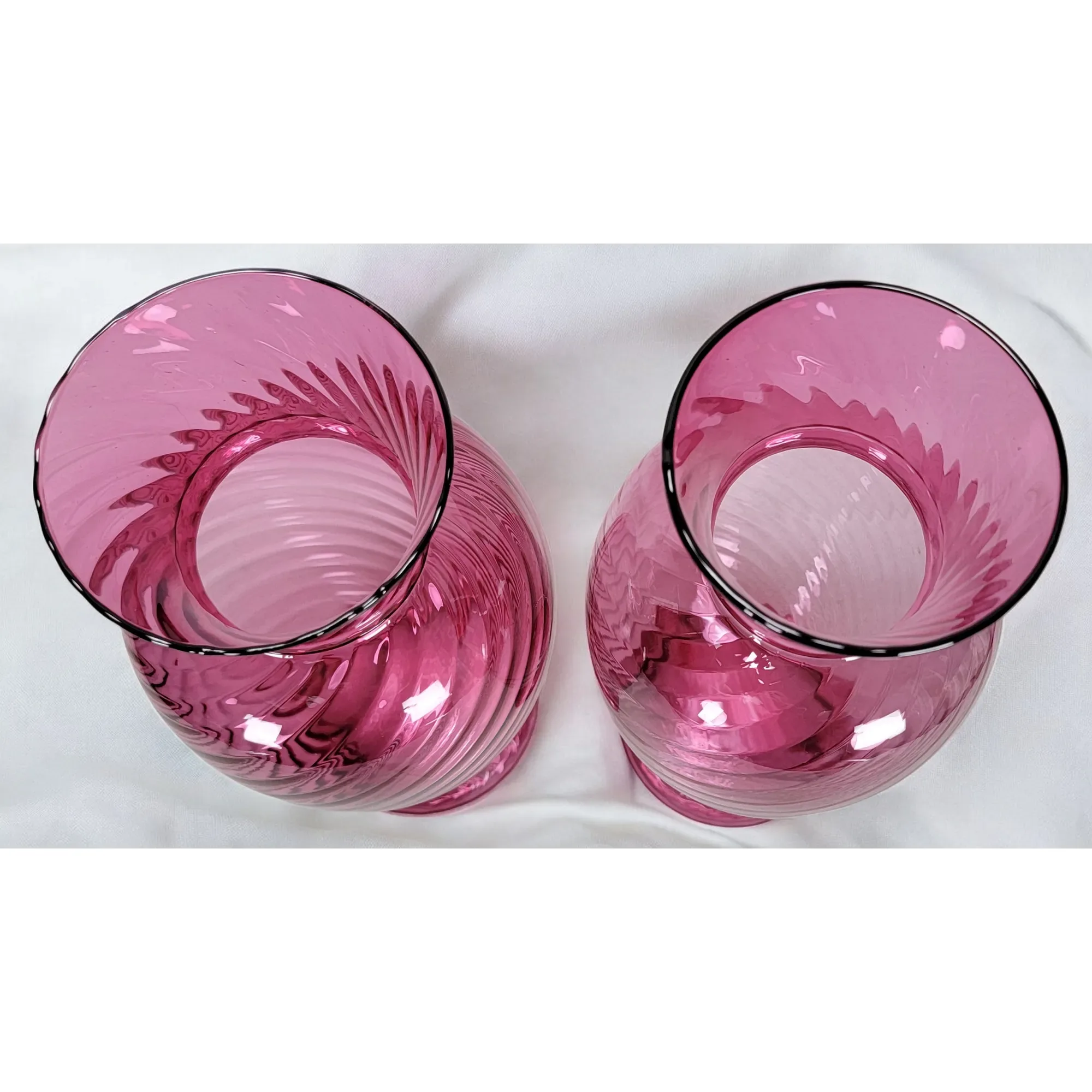 Pair Pilgrim Cranberry Swirl Glass Regency Vases - View 6