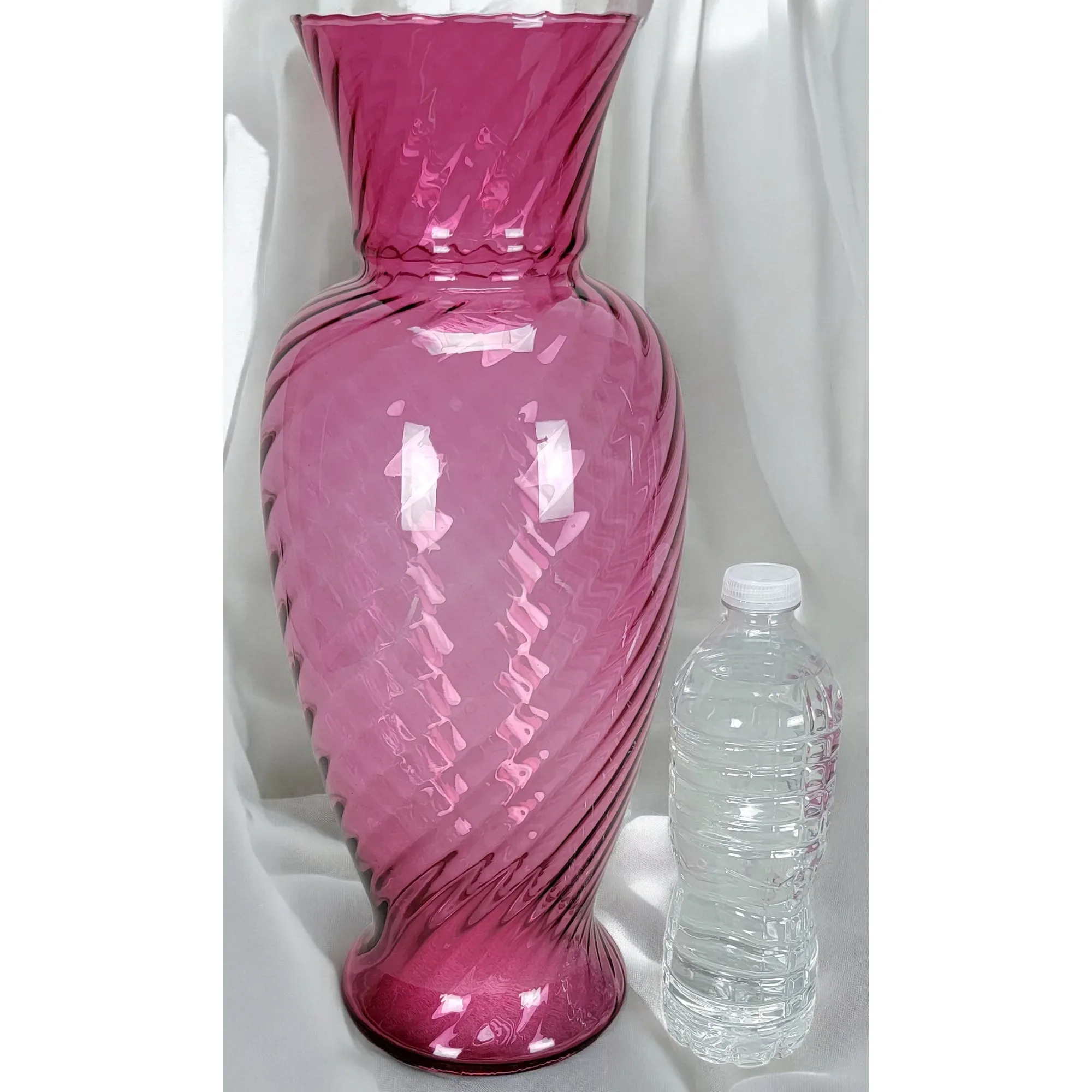 Pair Pilgrim Cranberry Swirl Glass Regency Vases - View 7